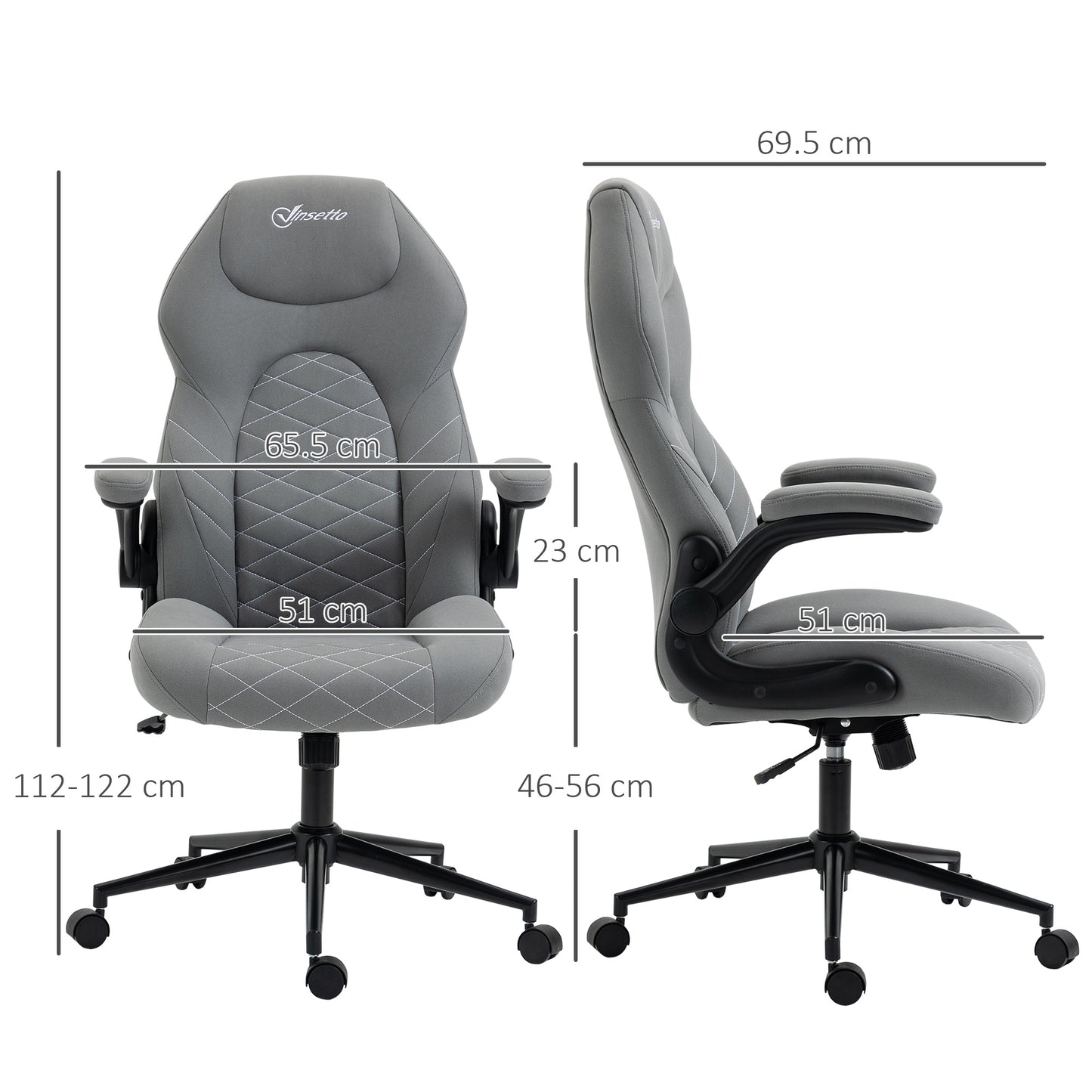 Image for Vinsetto Home Office Desk Chair, Computer Chair with Flip Up Armrests, Swivel Seat and Tilt Function, Light Grey