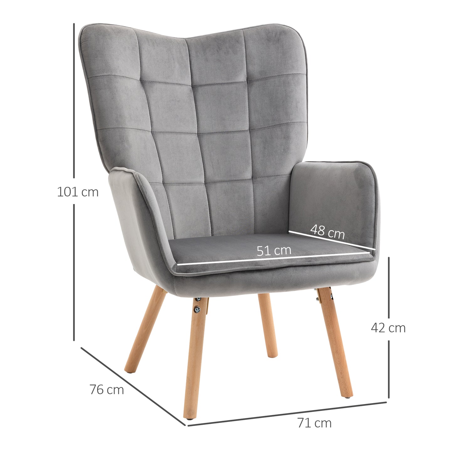 Modern Accent Chair Velvet-Touch Tufted Wingback Armchair Upholstered Leisure Lounge Sofa Club Chair with Wood Legs, Set of 2