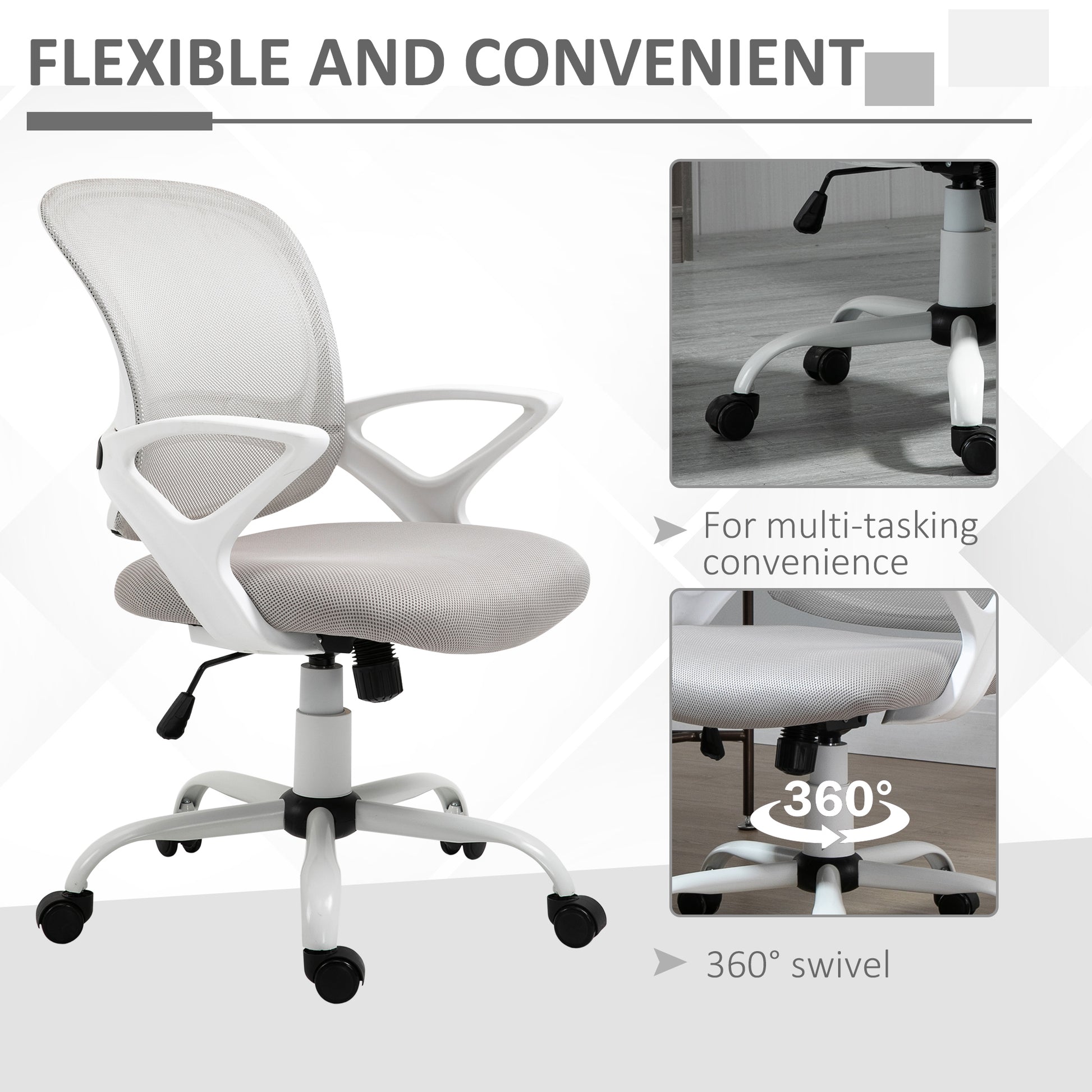 Image for Vinsetto Office Chair Mesh Swivel Desk Chair with Lumbar Back Support Adjustable Height Armrests Grey