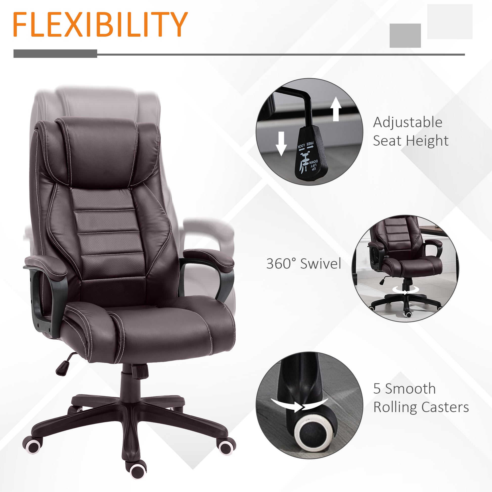 Image for Vinsetto High Back Executive Office Chair 6- Point Vibration Massage Extra Padded Swivel Ergonomic Tilt Desk Seat, Brown