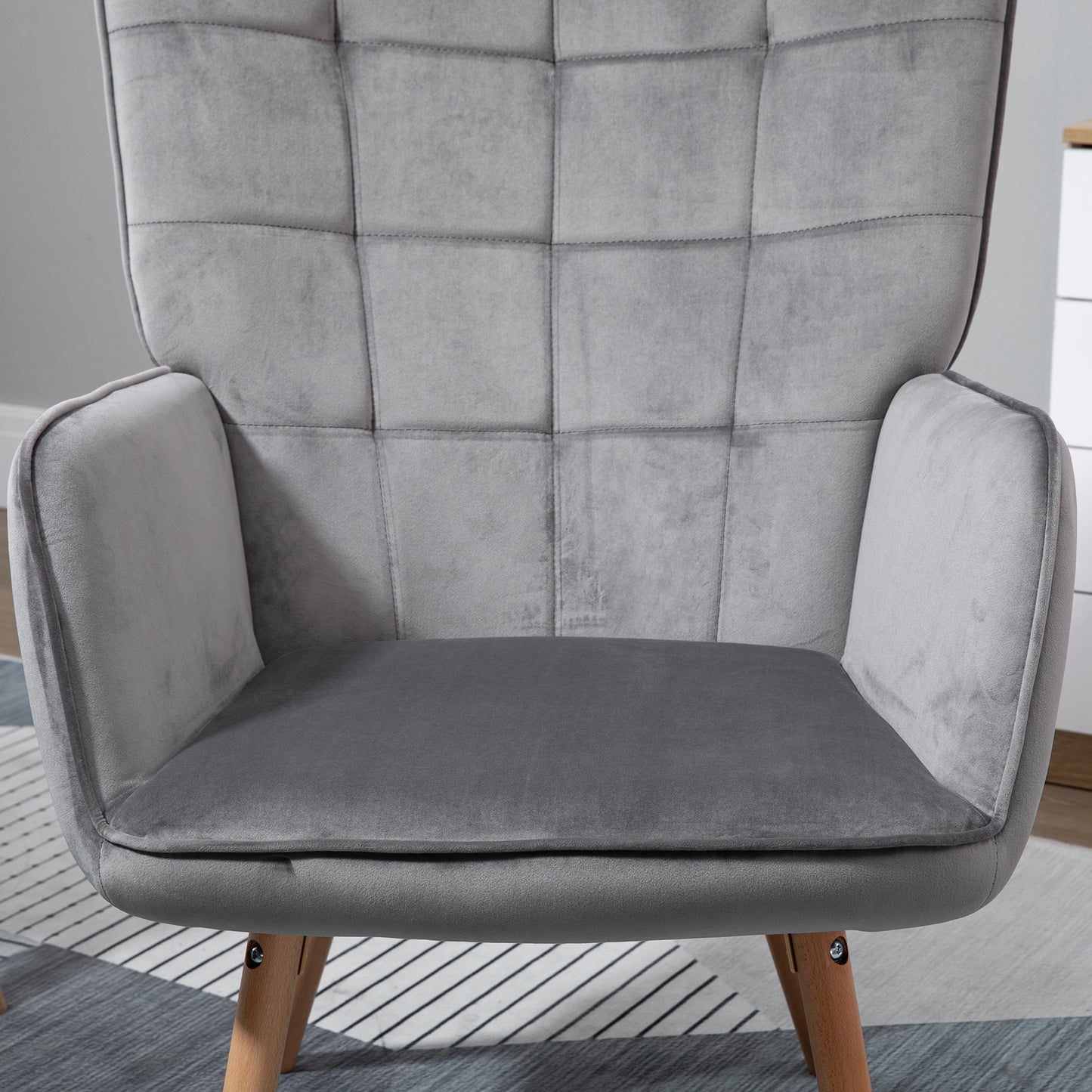 Modern Accent Chair Velvet-Touch Tufted Wingback Armchair Upholstered Leisure Lounge Sofa Club Chair with Wood Legs, Set of 2