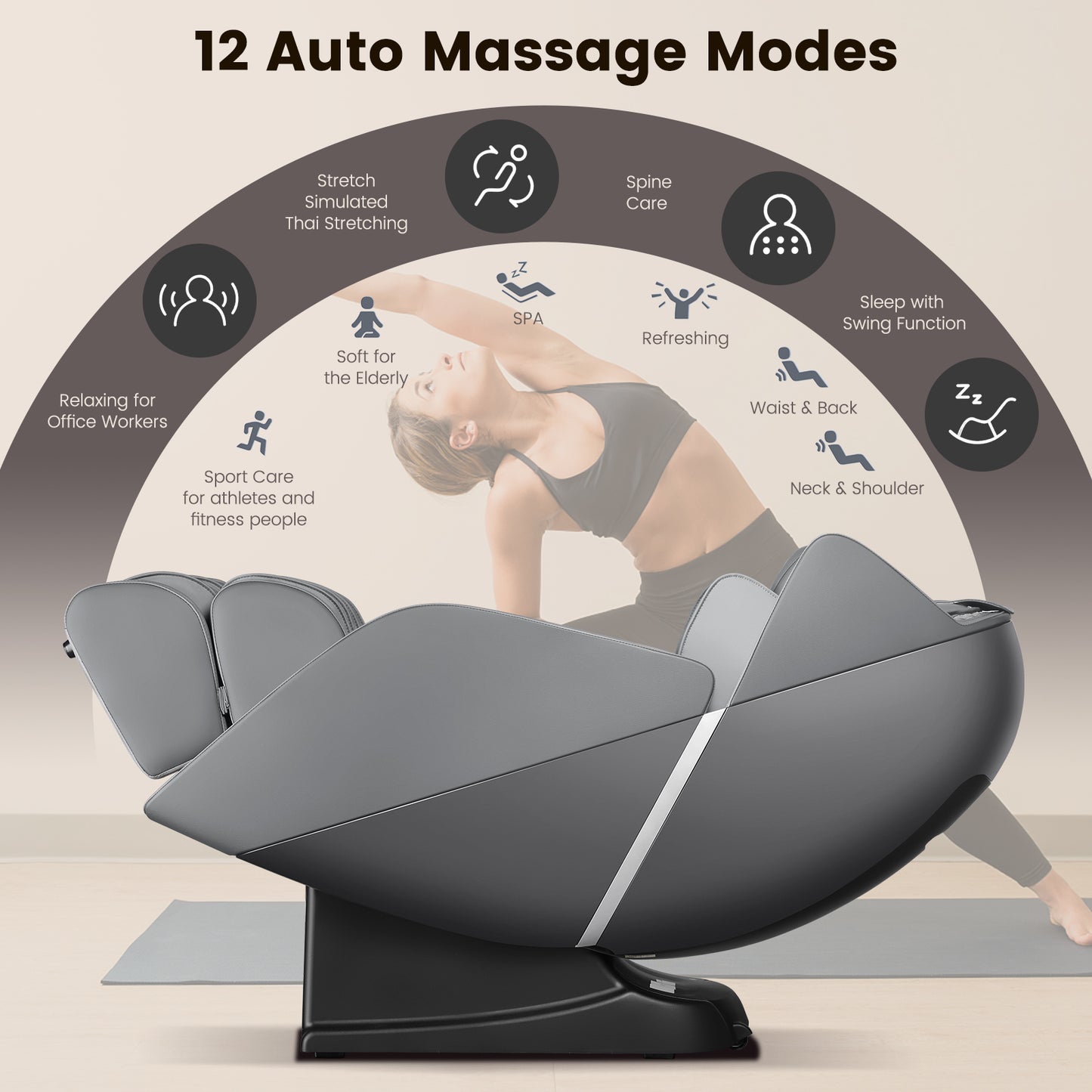 Full Body Zero Gravity SL Track Electric Shiatsu Massage Chair-Grey/Brown - ChairwayUK