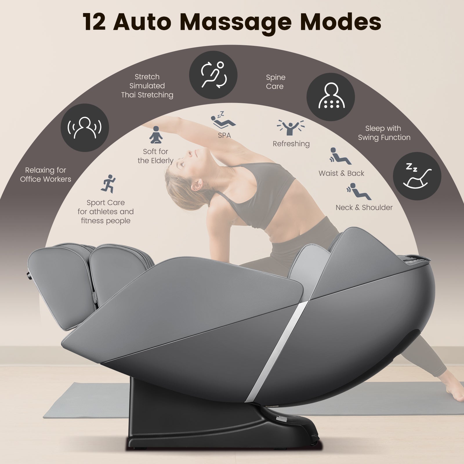 Full Body Zero Gravity SL Track Electric Shiatsu Massage Chair-Grey/Brown - ChairwayUK