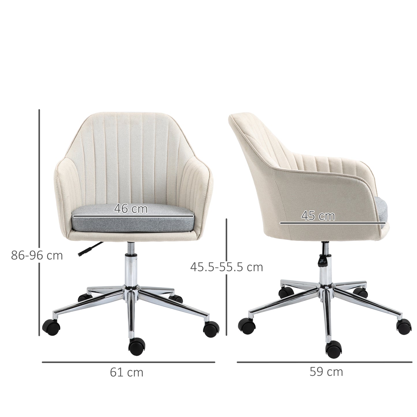 Image for Vinsetto Leisure Office Chair Linen Fabric Swivel Scallop Shape Computer Desk Chair Home Study Bedroom with Wheels, Beige