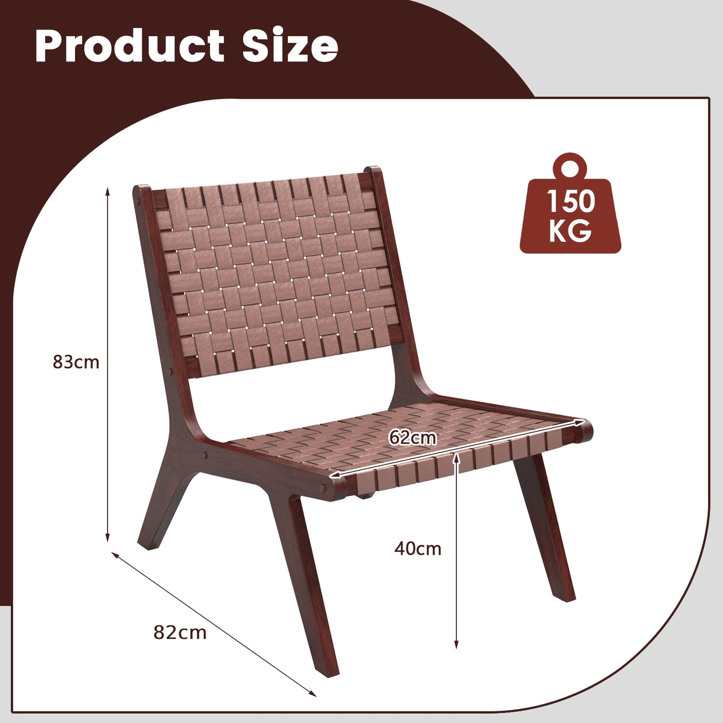 Set of 2 Woven Leather Accent Chairs with Wood Frame-Brown Dimensions