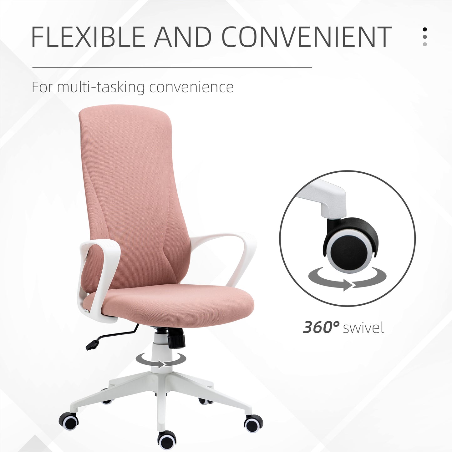 Image for Vinsetto High-Back Office Chair, Elastic Desk Chair with Armrests, Tilt Function, Adjustable Seat Height, Pink