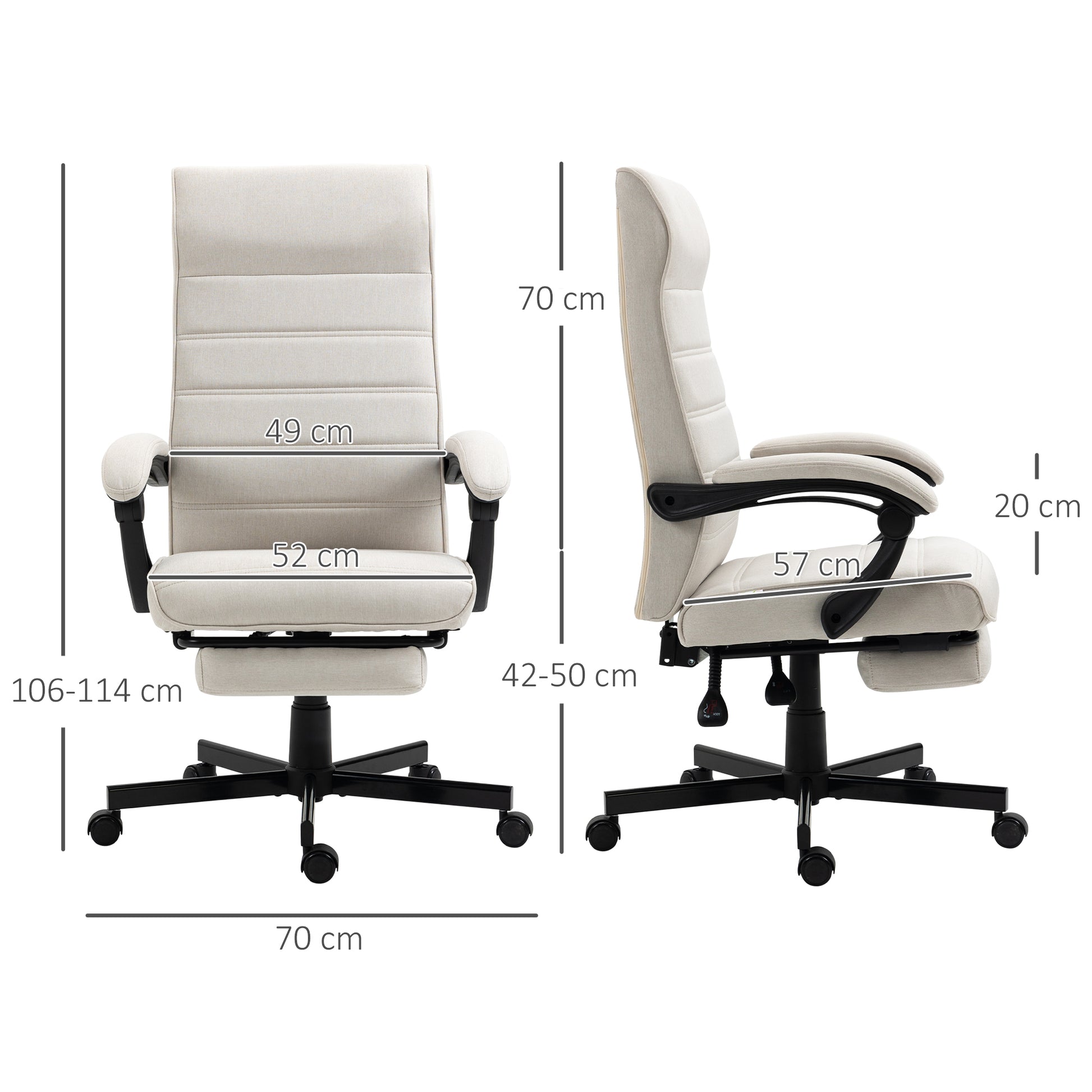 Image for Vinsetto High-Back Home Office Chair, Linen Swivel Reclining Chair with Adjustable Height, Footrest and Padded Armrest for Living Room Cream White