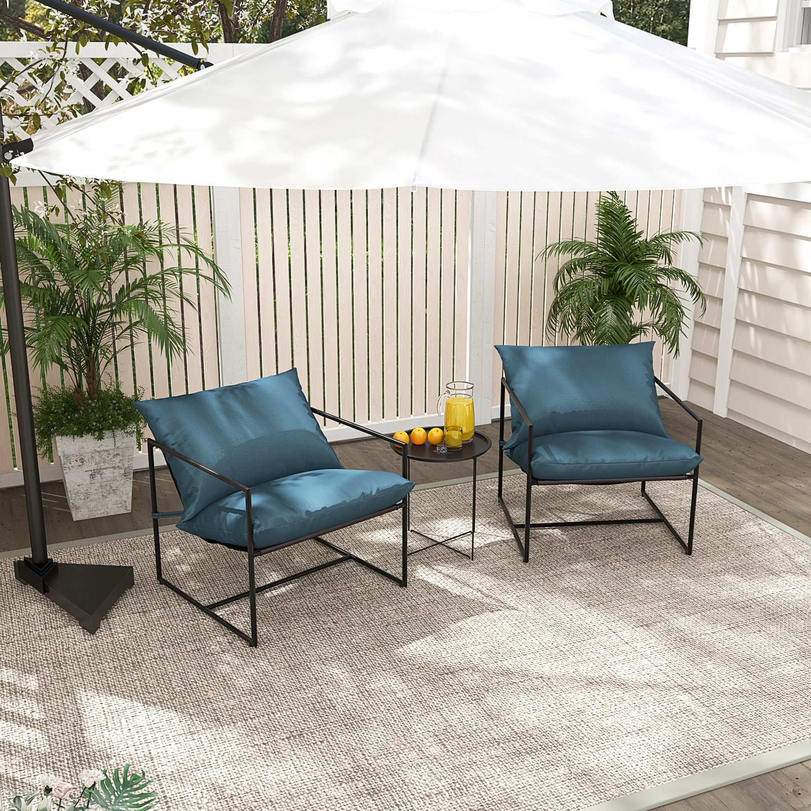 Sling Metal Framed Accent Chairs Set of 2 with Removable Sponge Cushions-Navy - ChairwayUK