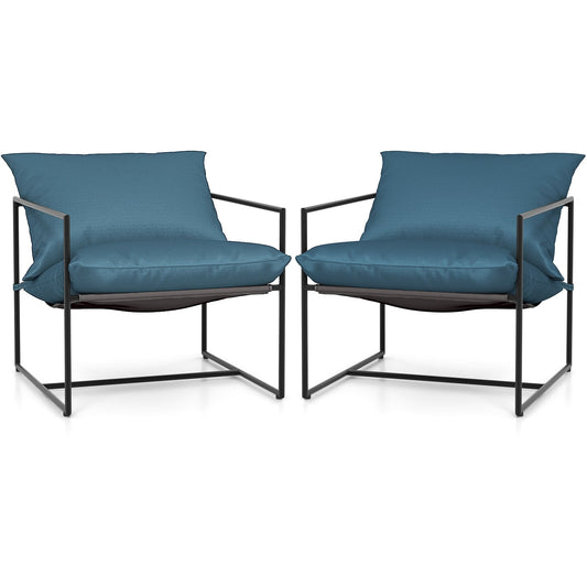 Sling Metal Framed Accent Chairs Set of 2 with Removable Sponge Cushions-Navy - ChairwayUK