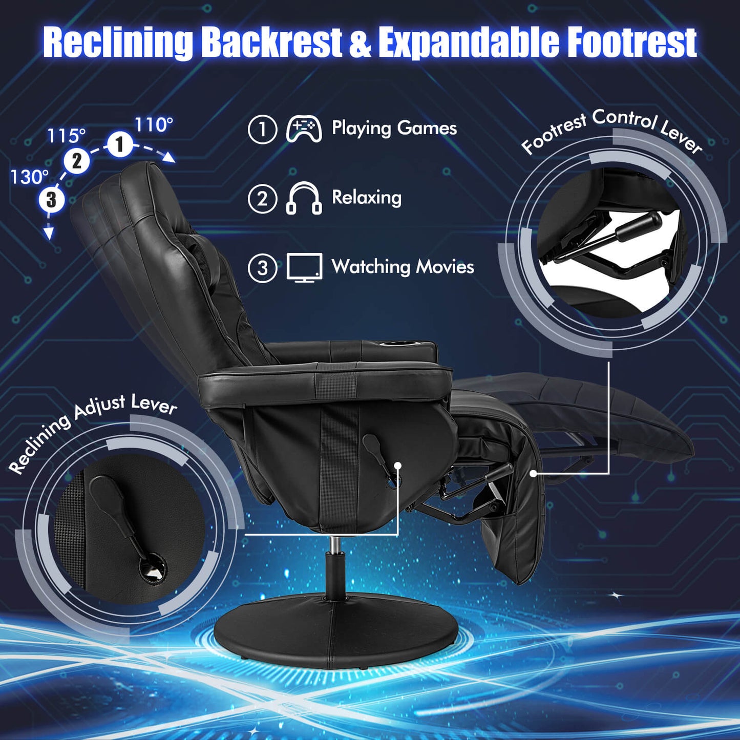 Electric Massage Gaming Chair with Cup Holder and Side Pouch - ChairwayUK