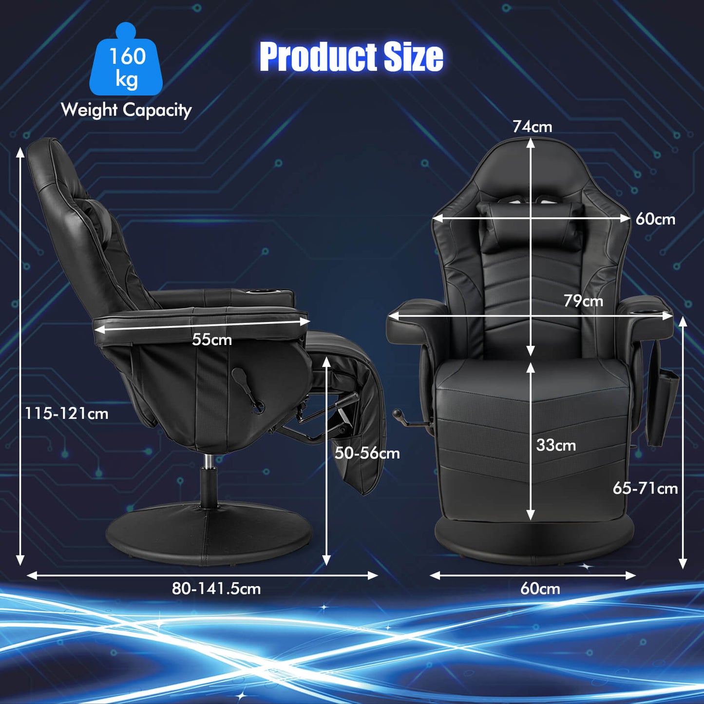 Electric Massage Gaming Chair with Cup Holder and Side Pouch - ChairwayUK