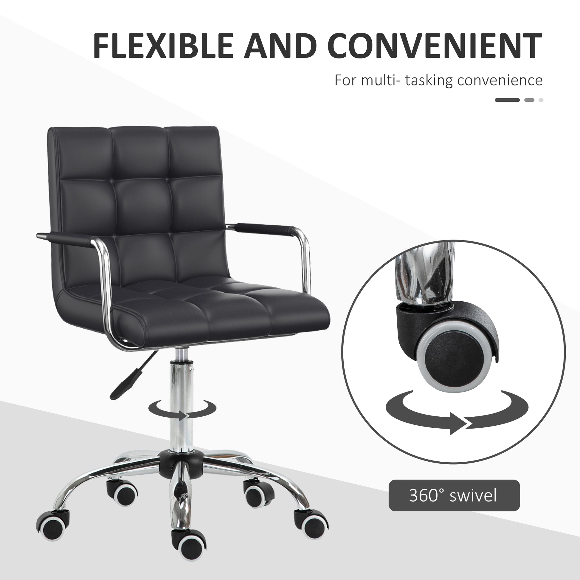 Image for Vinsetto Mid Back PU Leather Home Office Desk Chair Swivel Computer Chair with Arm, Wheels, Adjustable Height, Black