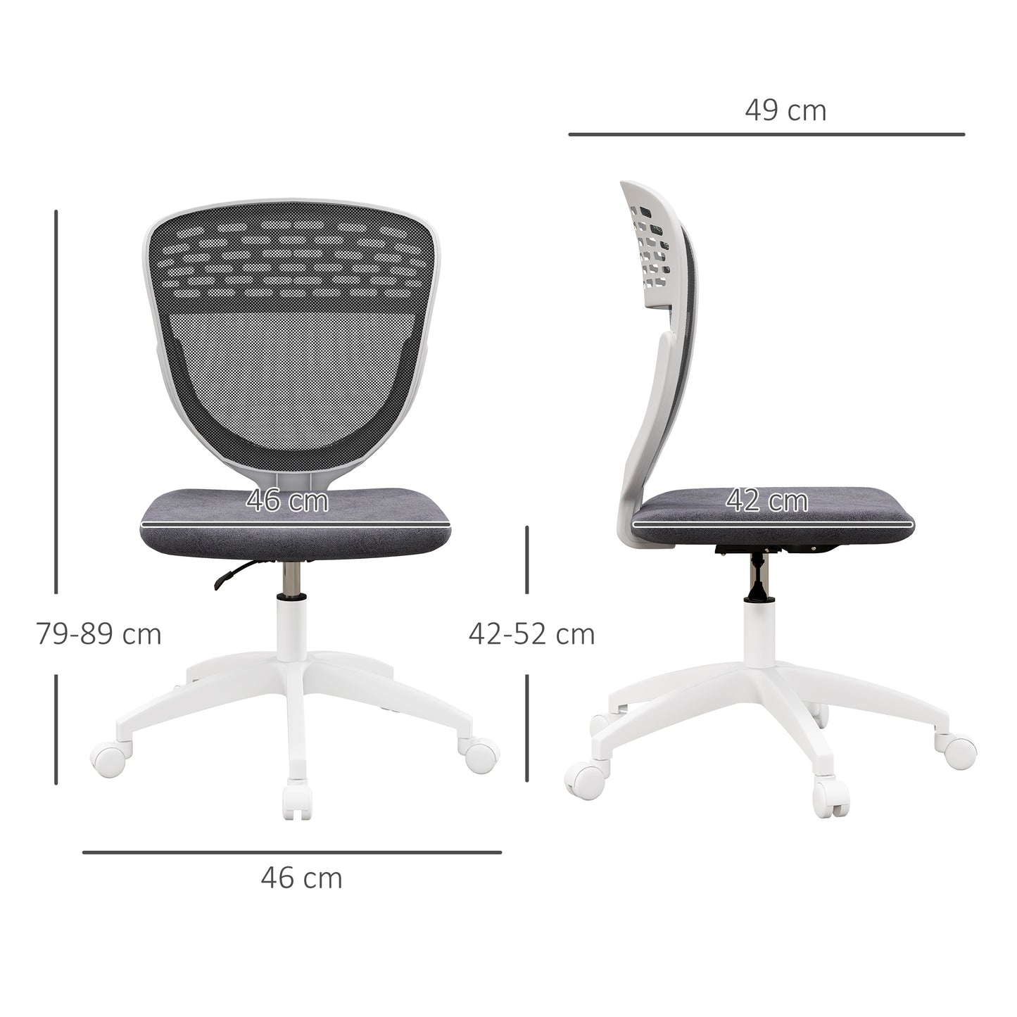 Image for Vinsetto Armless Desk Chair, Mesh Office Chair, Height Adjustable with Swivel Wheels, Grey