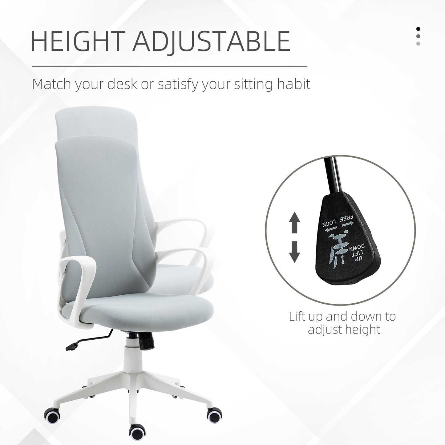 Image for Vinsetto High-Back Office Chair, Elastic Desk Chair with Armrests, Tilt Function, Adjustable Seat Height, Light Grey