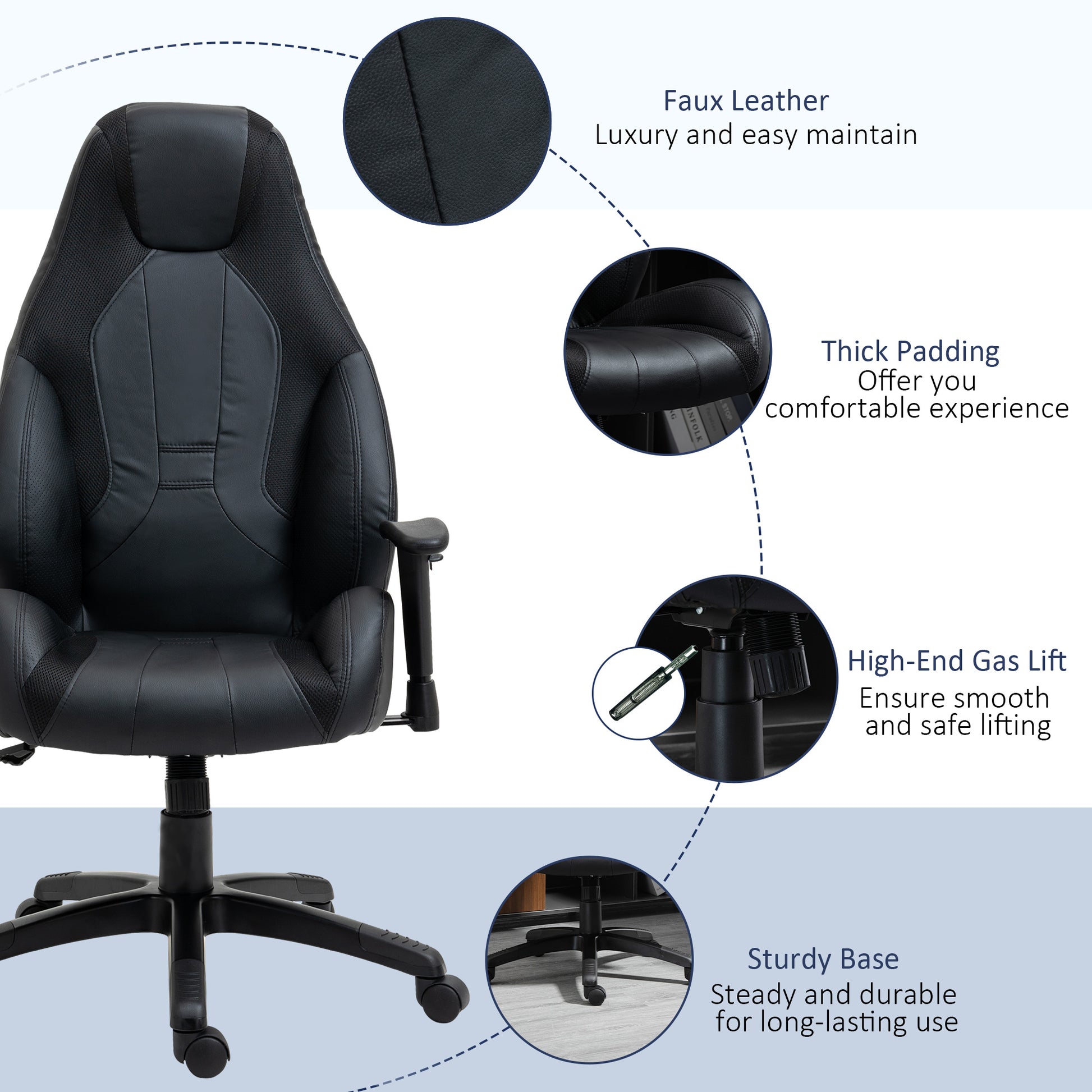 Image for Vinsetto High Back Executive Office Chair Mesh & Fuax Leather Gaming Gamer Chair with Swivel Wheels, Adjustable Height and Armrest, Black