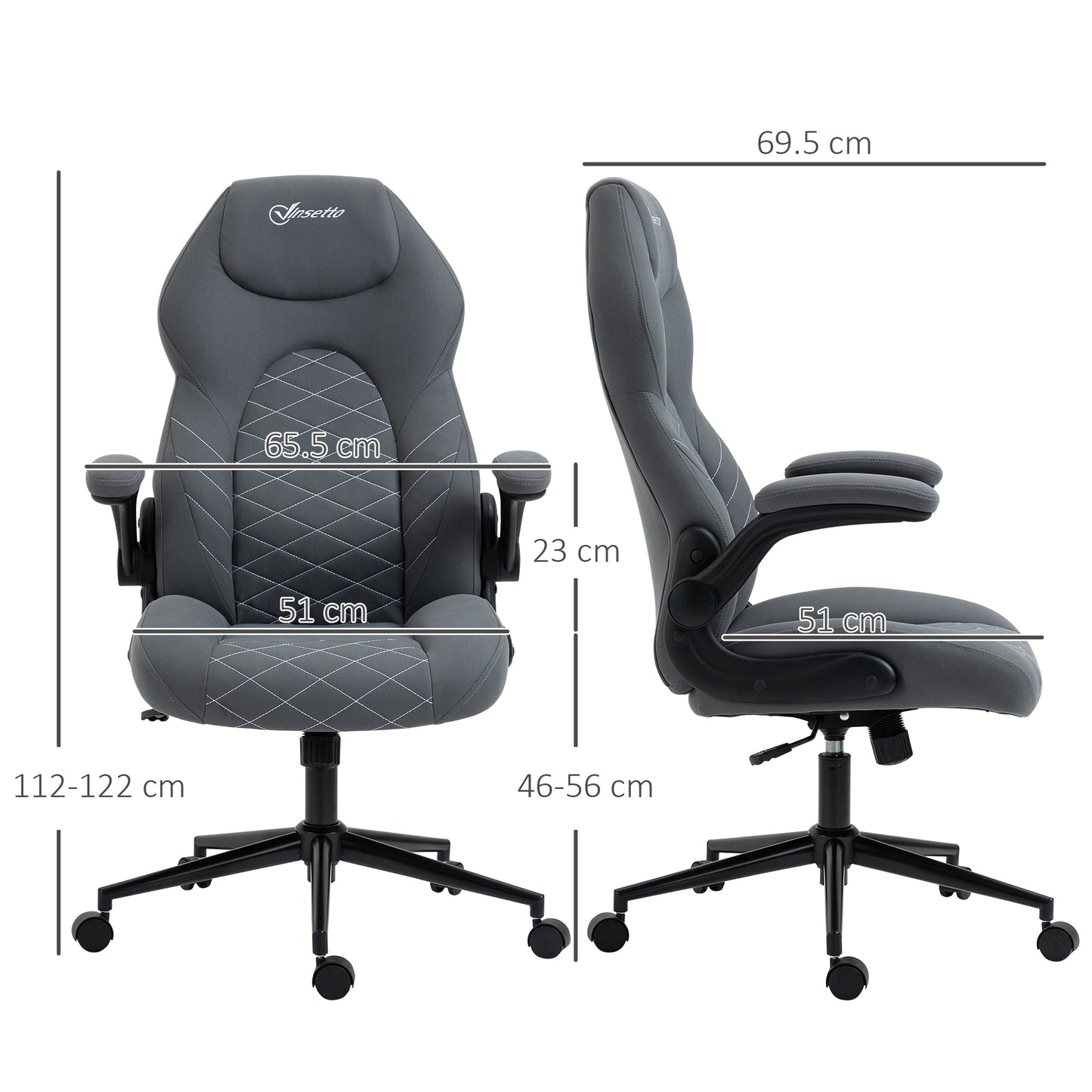 Image for Vinsetto Home Office Desk Chair, Computer Chair with Flip Up Armrests, Swivel Seat and Tilt Function, Dark Grey