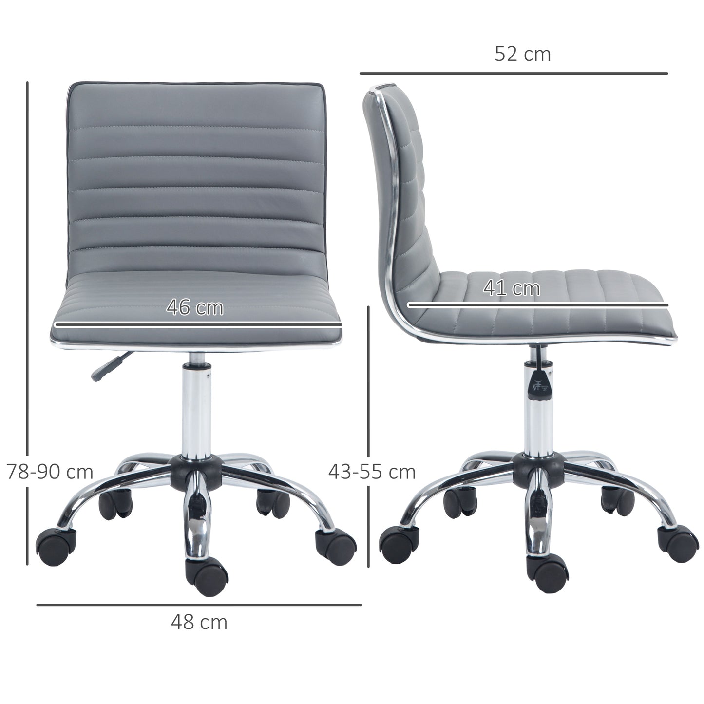 Image for Vinsetto Adjustable Swivel Office Chair with Armless Mid-Back in PU Leather and Chrome Base - Light Grey