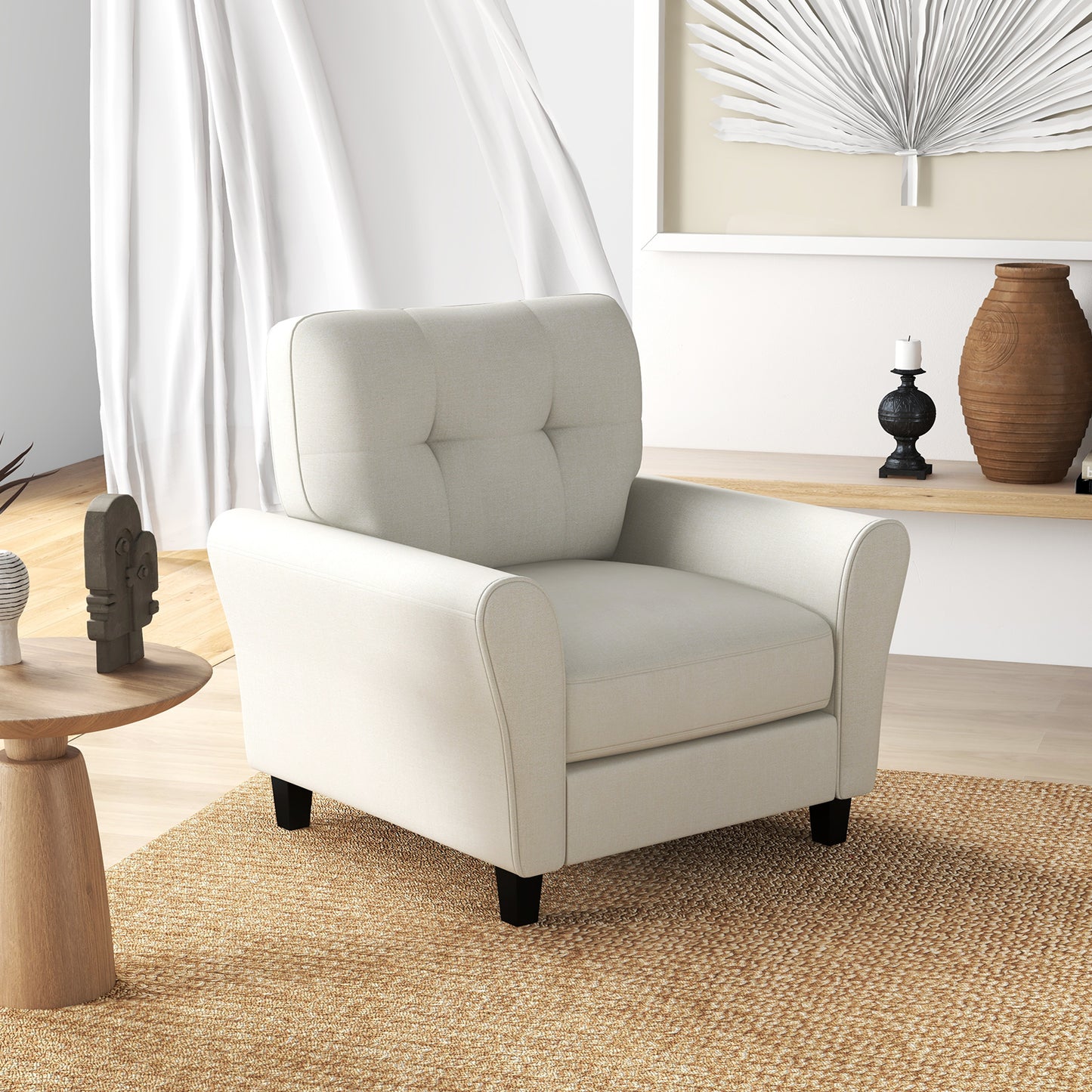 Tufted Upholstered Accent Chair with Non-slip Foot Pads Lifestyle Beige Lifestyle