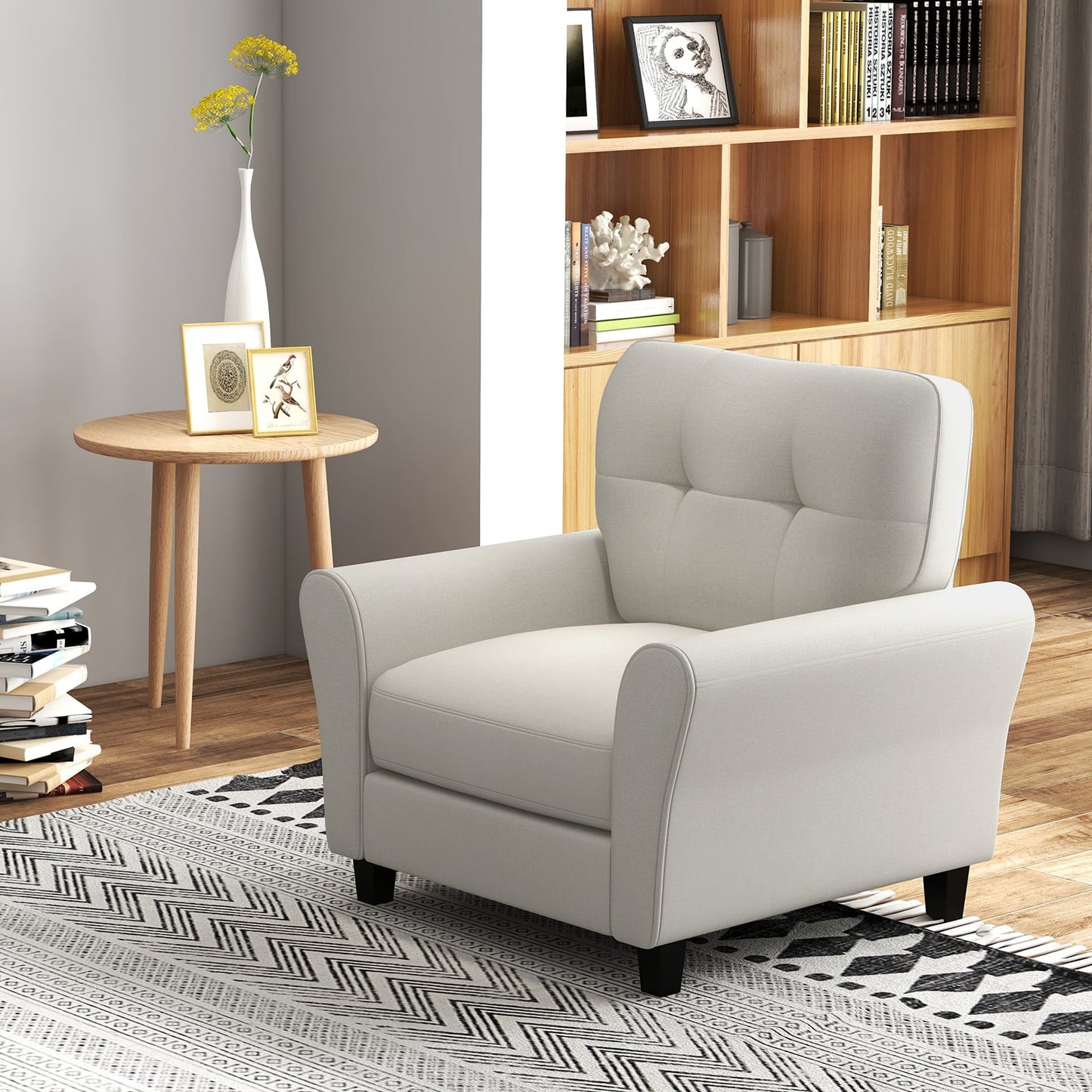 Tufted Upholstered Accent Chair with Non-slip Foot Pads Lifestyle Dimensions