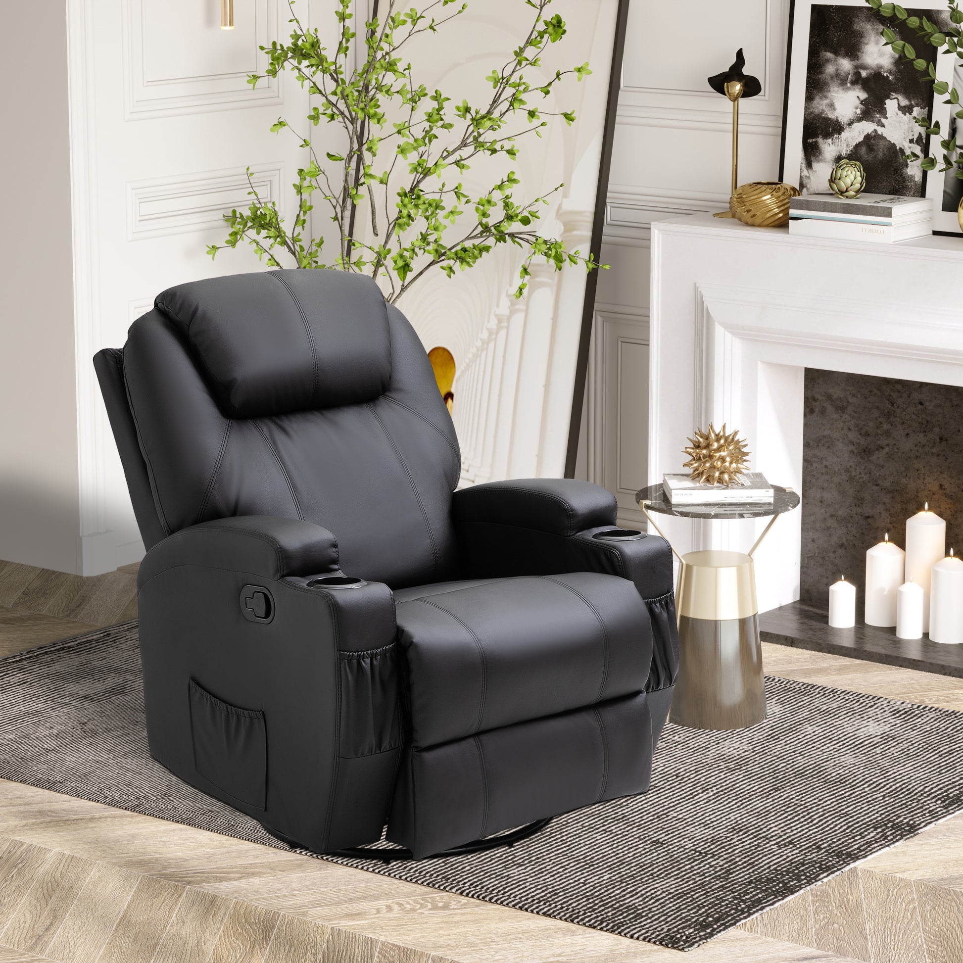 Image for HOMCOM Recliner Sofa Chair PU Leather Armchair Cinema Massage Chair Swivel Nursing Gaming Chair Black