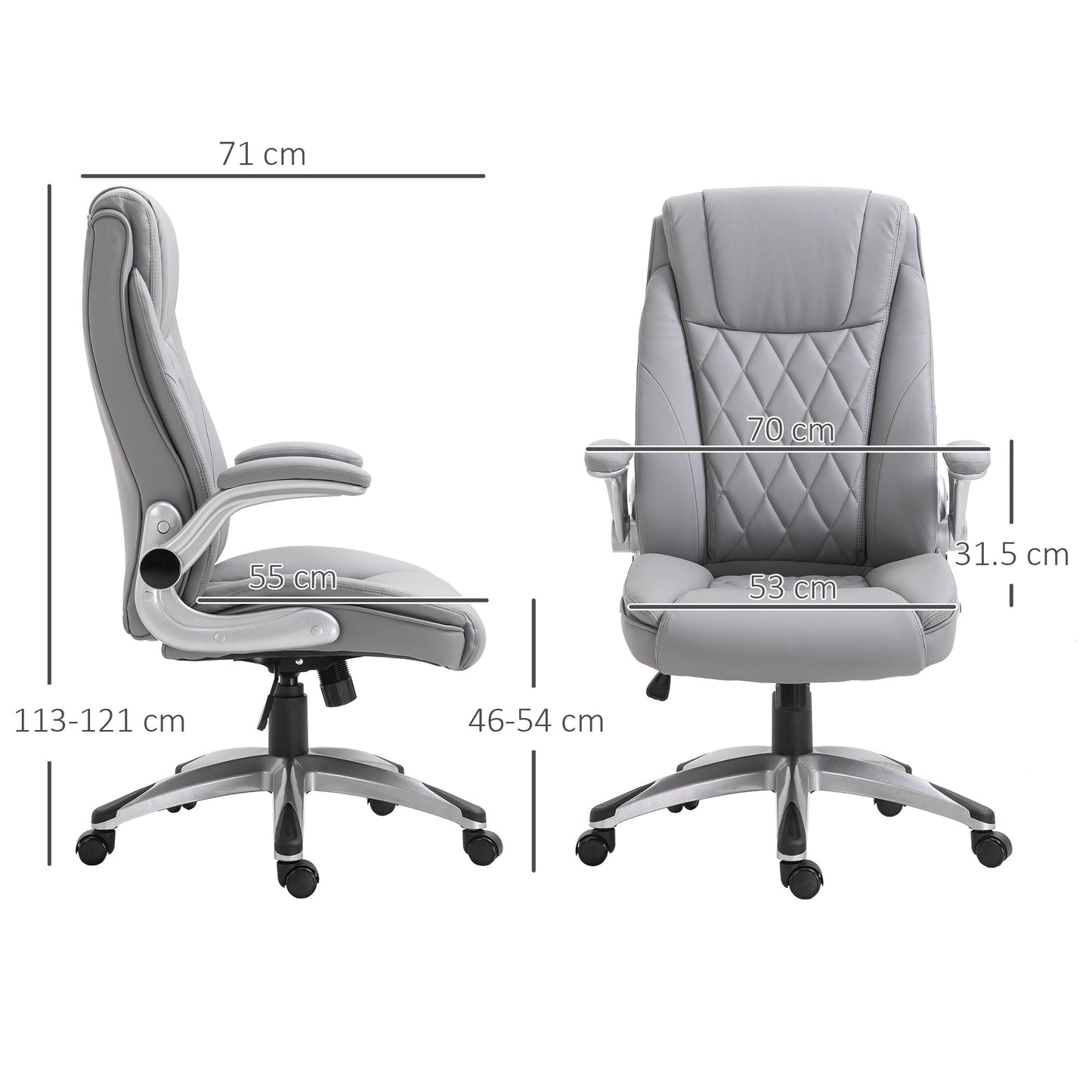 Image for Vinsetto High Back Executive Office Chair Home Swivel PU Leather Ergonomic Chair, with Flip-up Arm, Wheels, Adjustable Height, Grey