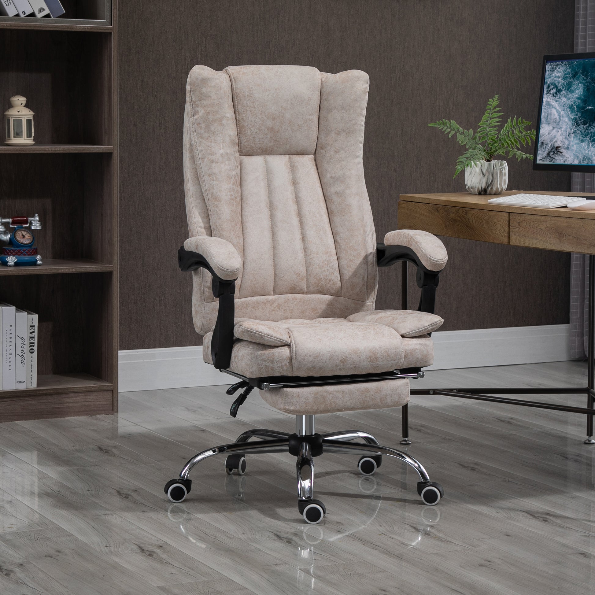 Image for Vinsetto Home Office Chair Microfibre Desk Chair with Reclining Function Armrests Swivel Wheels Footrest Beige