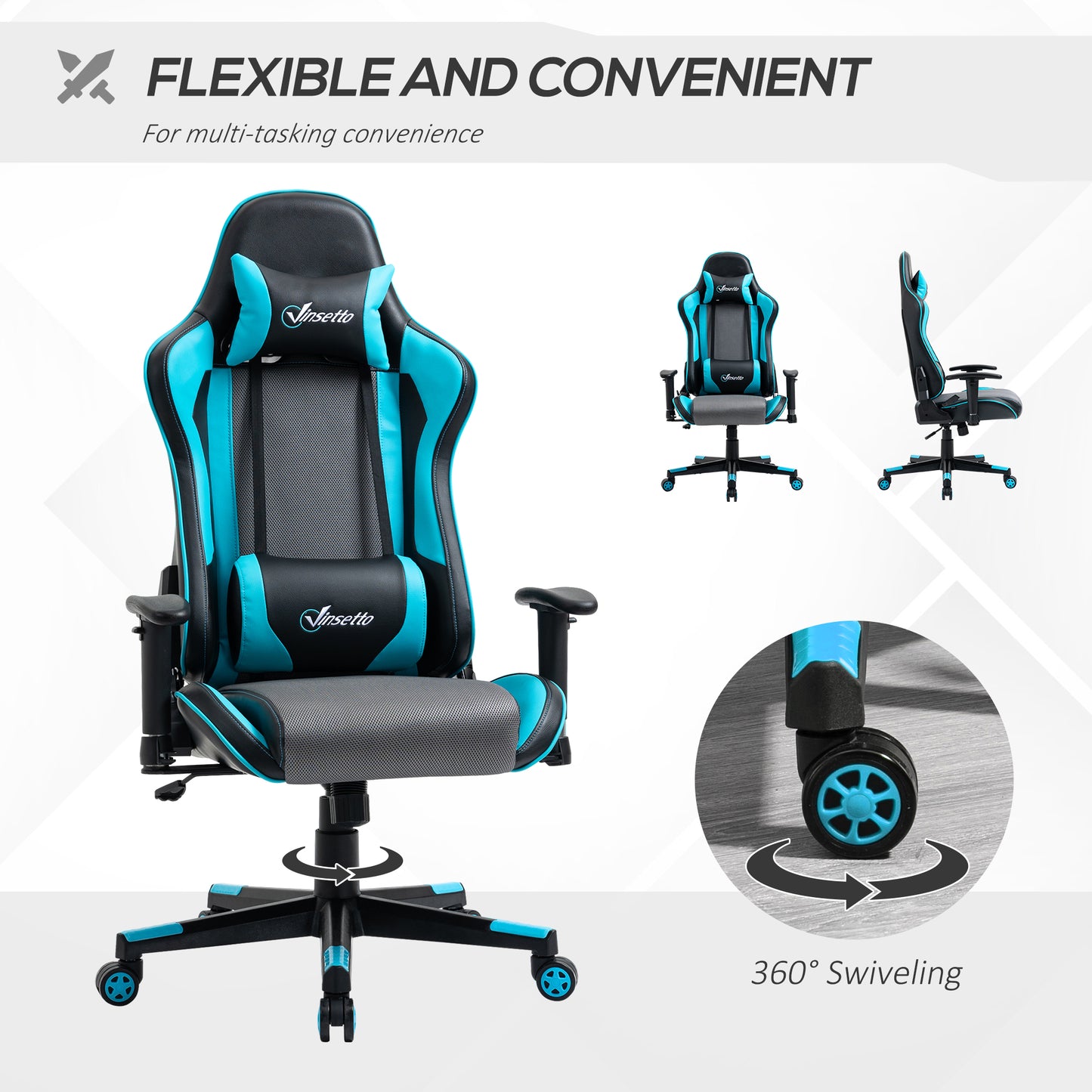 Image for Vinsetto Gaming Chair Racing Style Ergonomic Office Chair High Back Computer Desk Chair Adjustable Height Swivel Recliner with Headrest Sky Blue