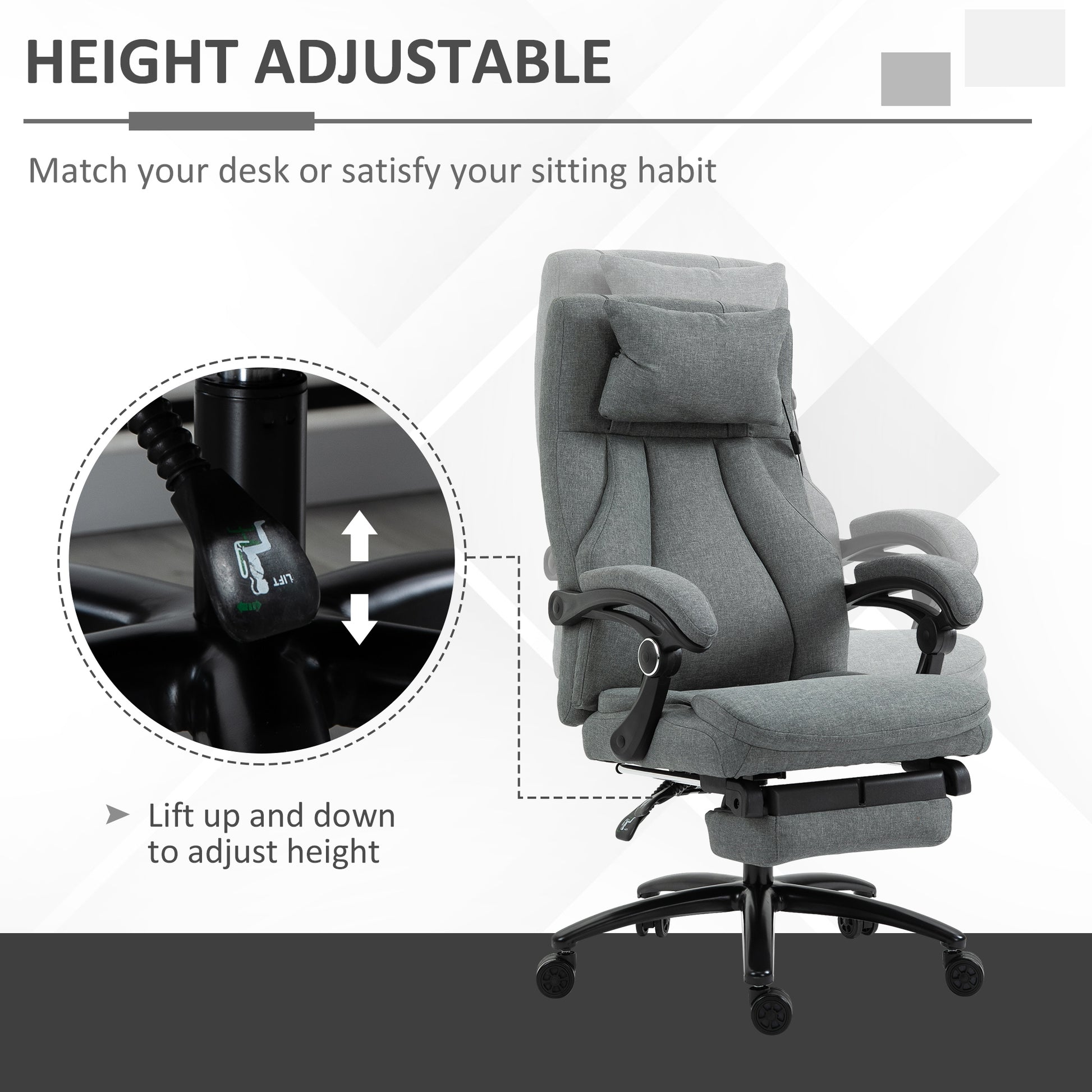 Image for Vinsetto Office Chair 2-Point Removable Vibration Massage Pillow Executive Ergonomic USB Power Adjustable Height 360° Swivel Grey