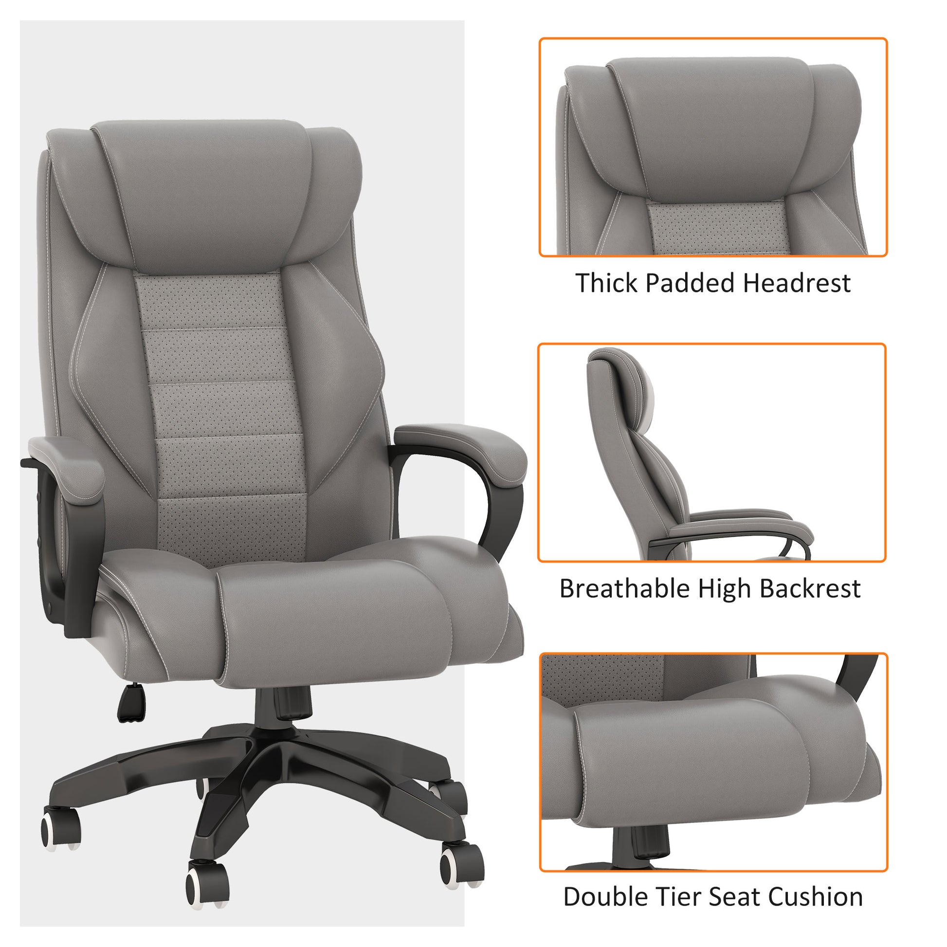 Image for Vinsetto High Back Executive Office Chair 6- Point Vibration Massage Extra Padded Swivel Ergonomic Tilt Desk Seat, Grey