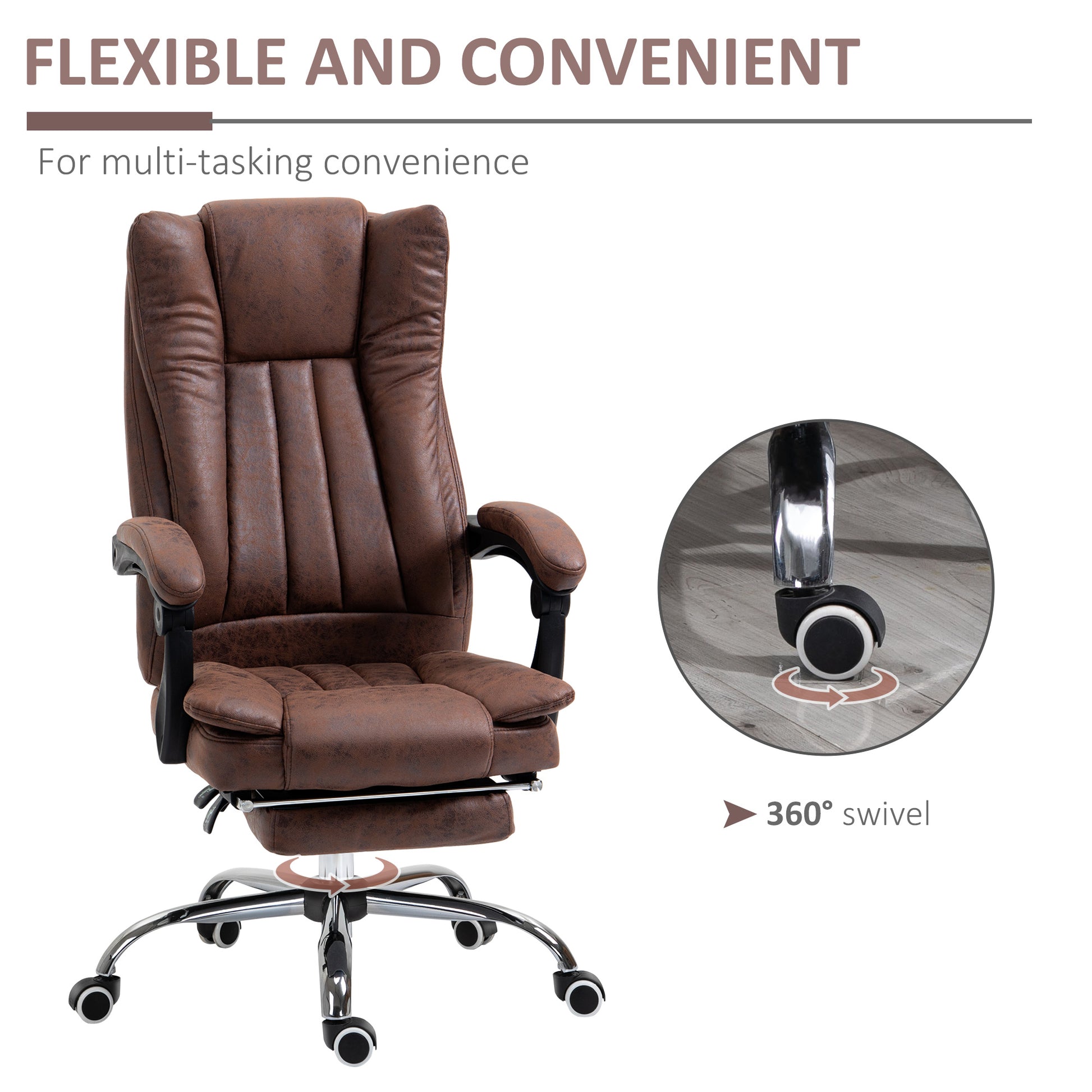 Image for Vinsetto Ergonomic Desk Chair Home Office Chair with Reclining Function Armrests Swivel Wheels Footrest Brown