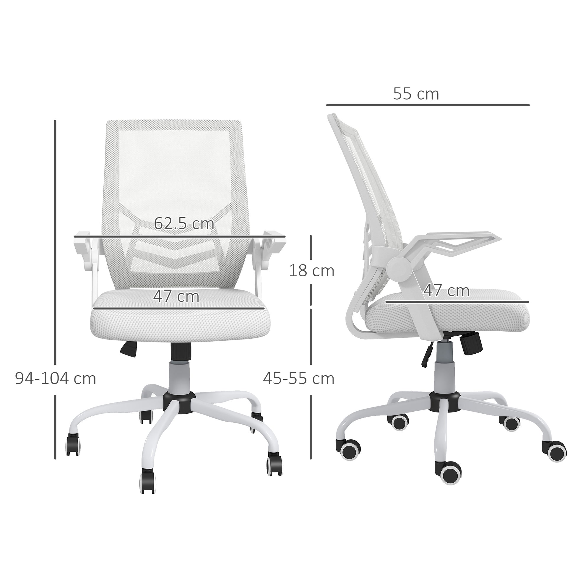 Image for Vinsetto Mesh Office Chair, Computer Desk Chair with Flip-up Armrests, Lumbar Back Support and Swivel Wheels, White