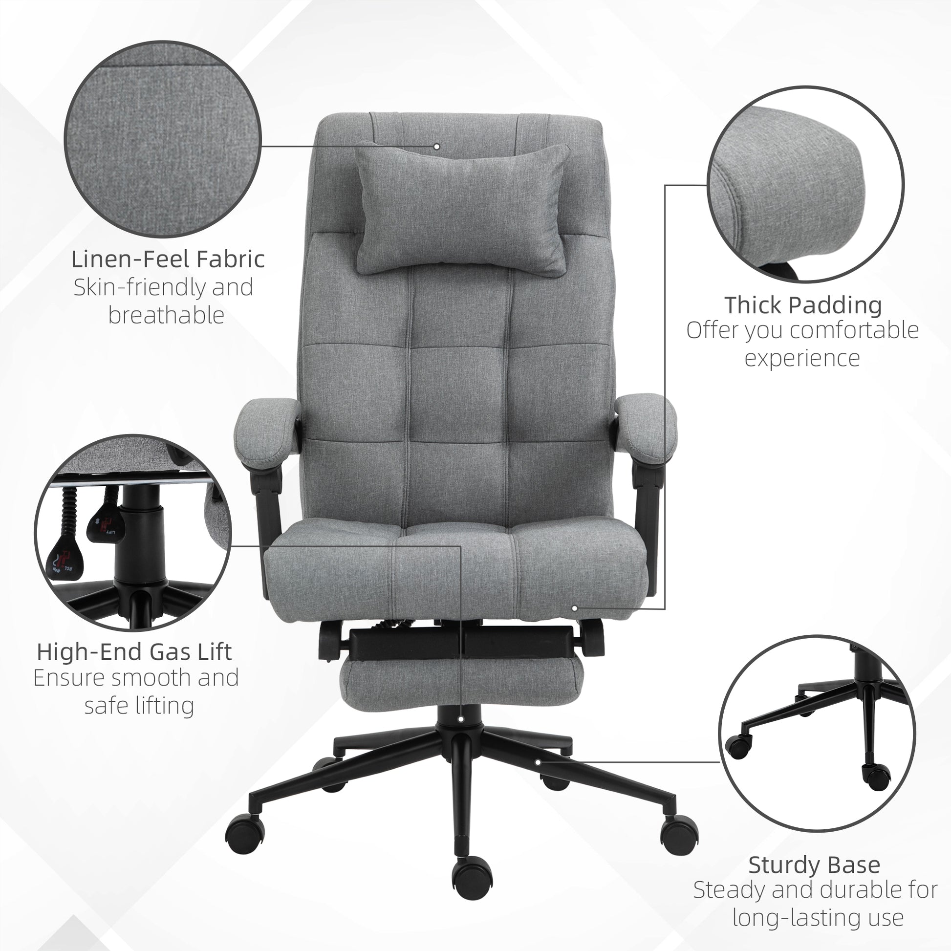 Image for Vinsetto Office Chair with Footrest Ergonomic Office Chair with Armrests Lumber Support and Headrest Light Grey