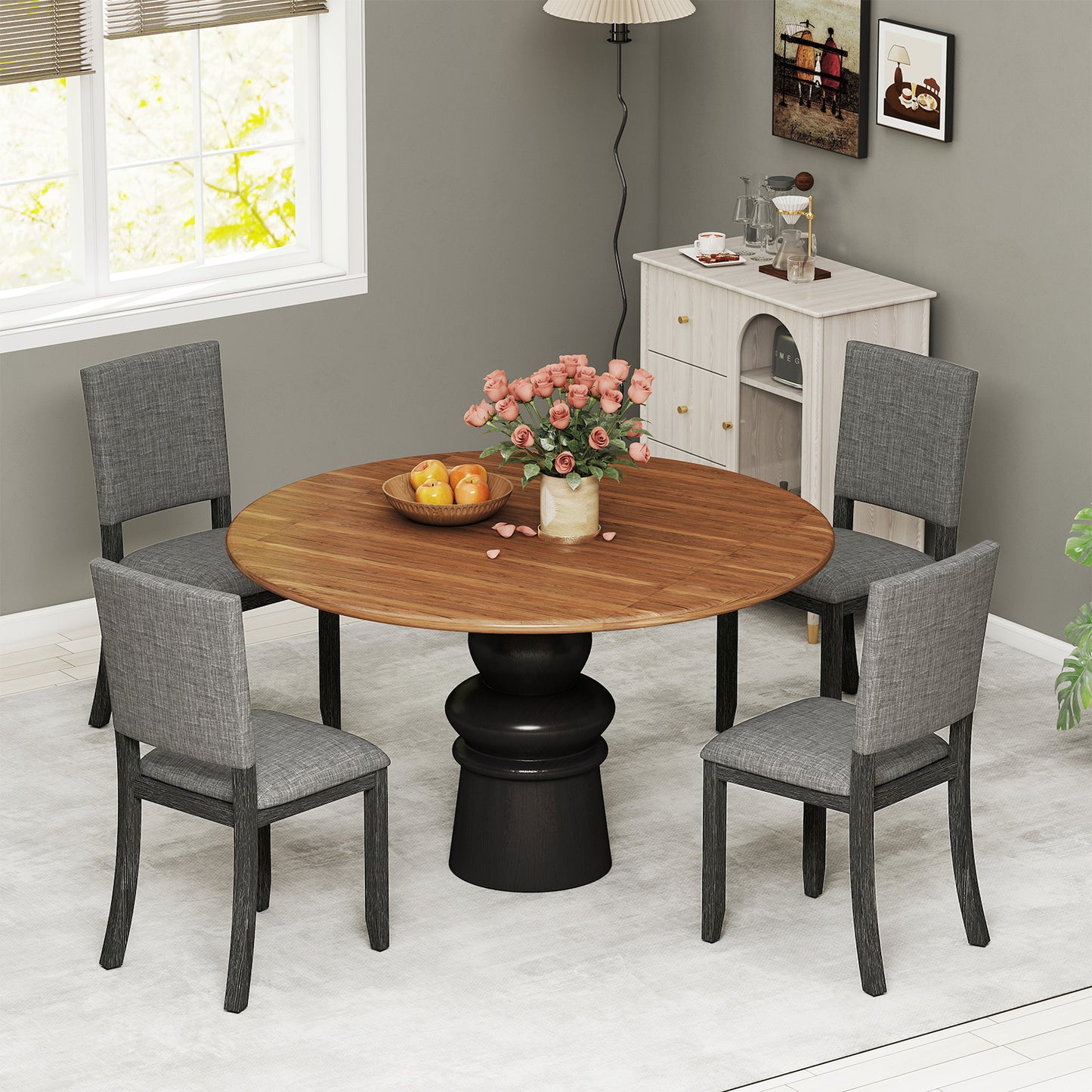 Upholstered Dining Chairs Set of 4 with Soft Padded Seat and Solid Wood Frame grey lifestyle