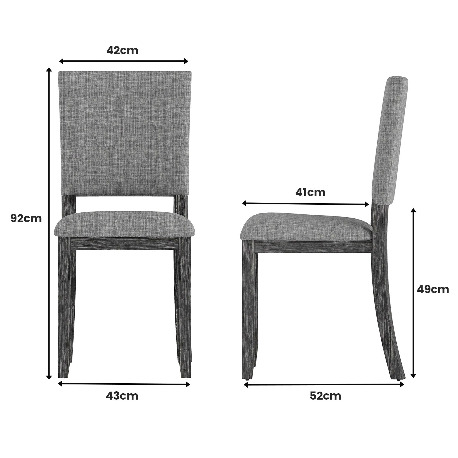 Upholstered Dining Chairs Set of 4 with Soft Padded Seat and Solid Wood Frame grey dimensions