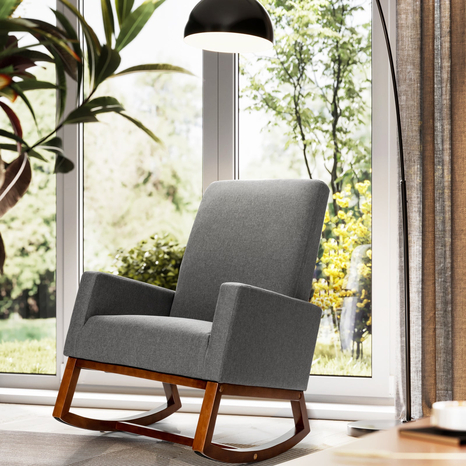 Upholstered Fabric Armchair with Rubber Wood Base lifestyle living room