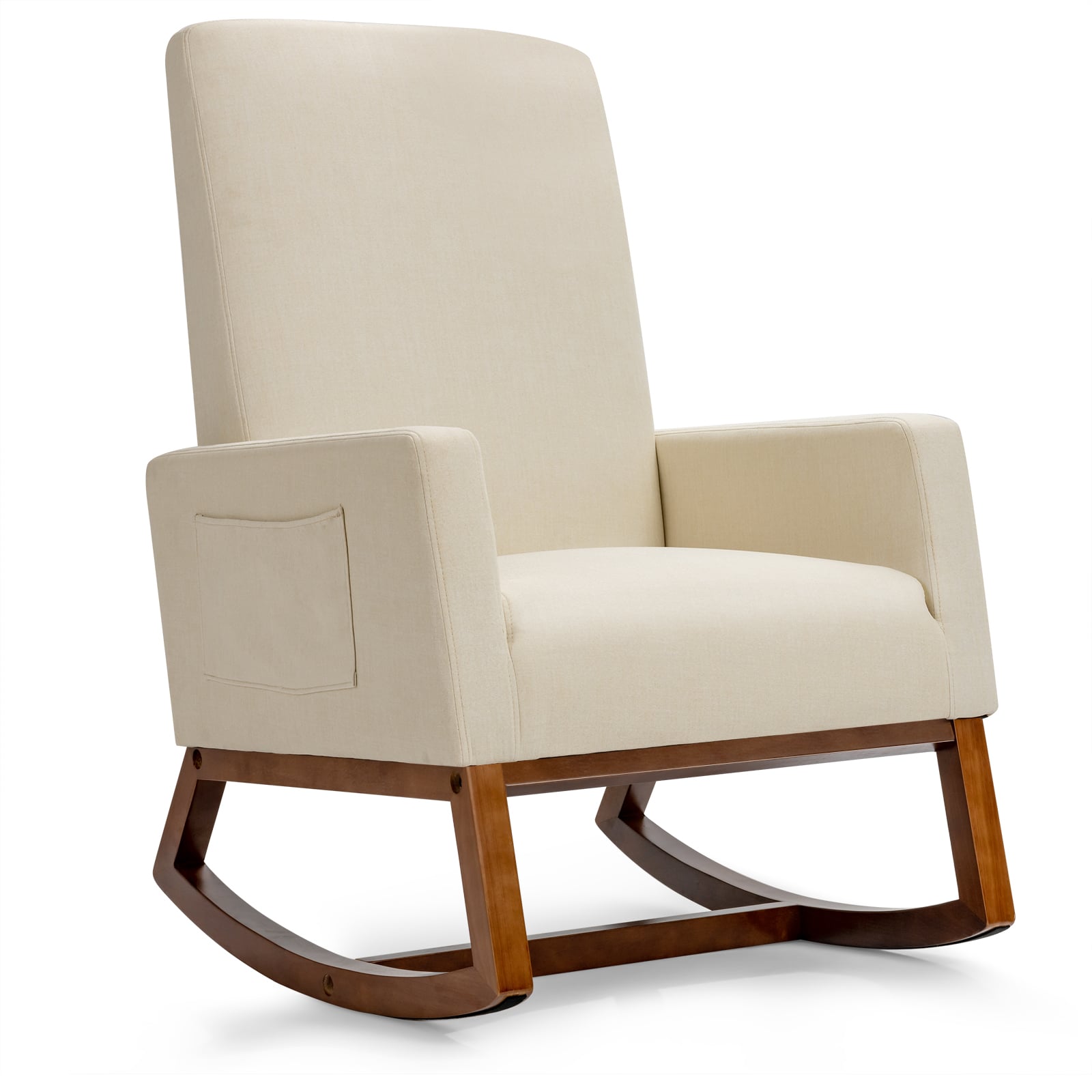 Upholstered Fabric Armchair with Rubber Wood Base Beige Main in whitebackdrop