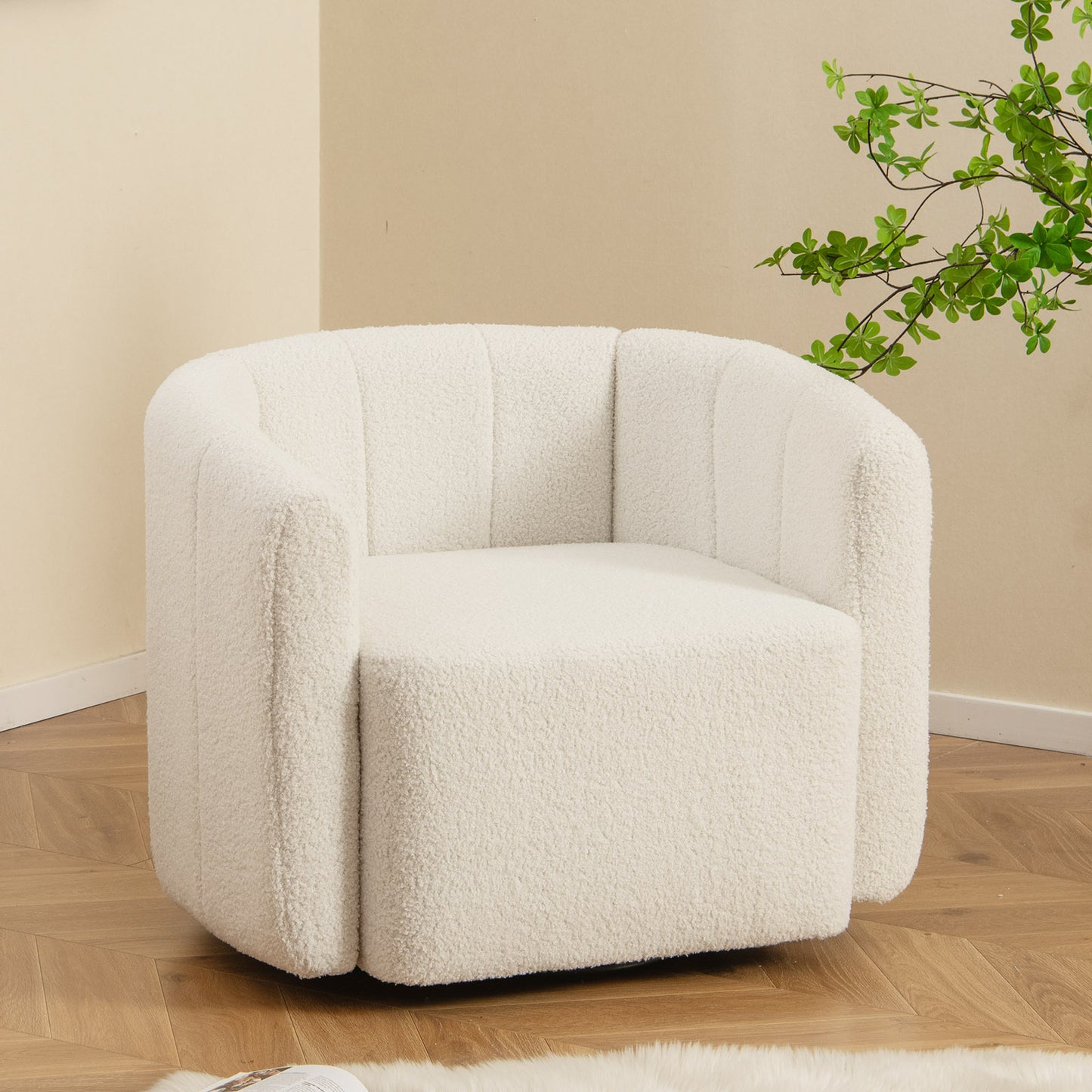Upholstered Swivel Barrel Chair with Backrest and Armrest White