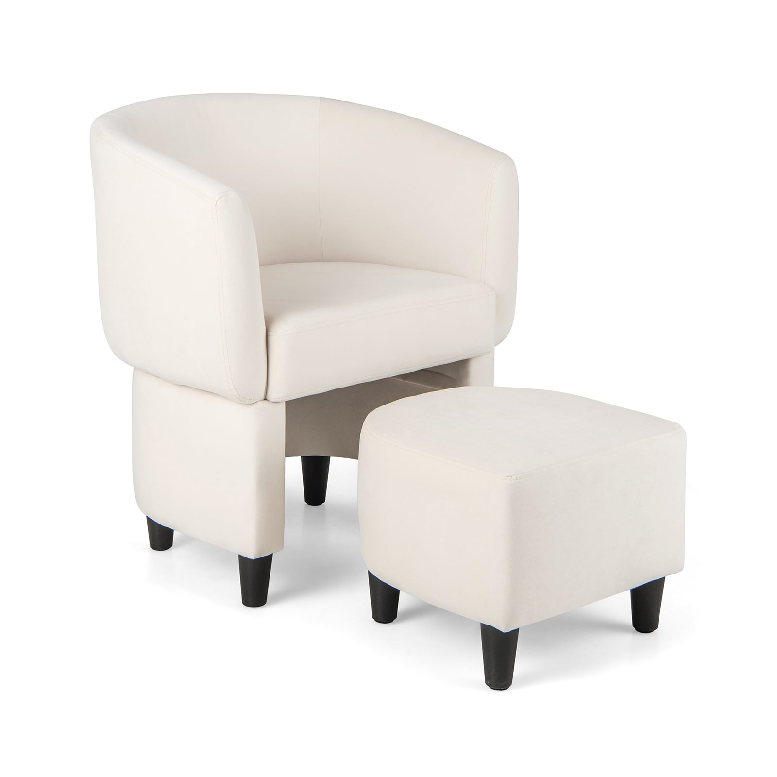Upholstered Velvet Barrel Chair Modern Club Chair with Ottoman Beige Main Beige
