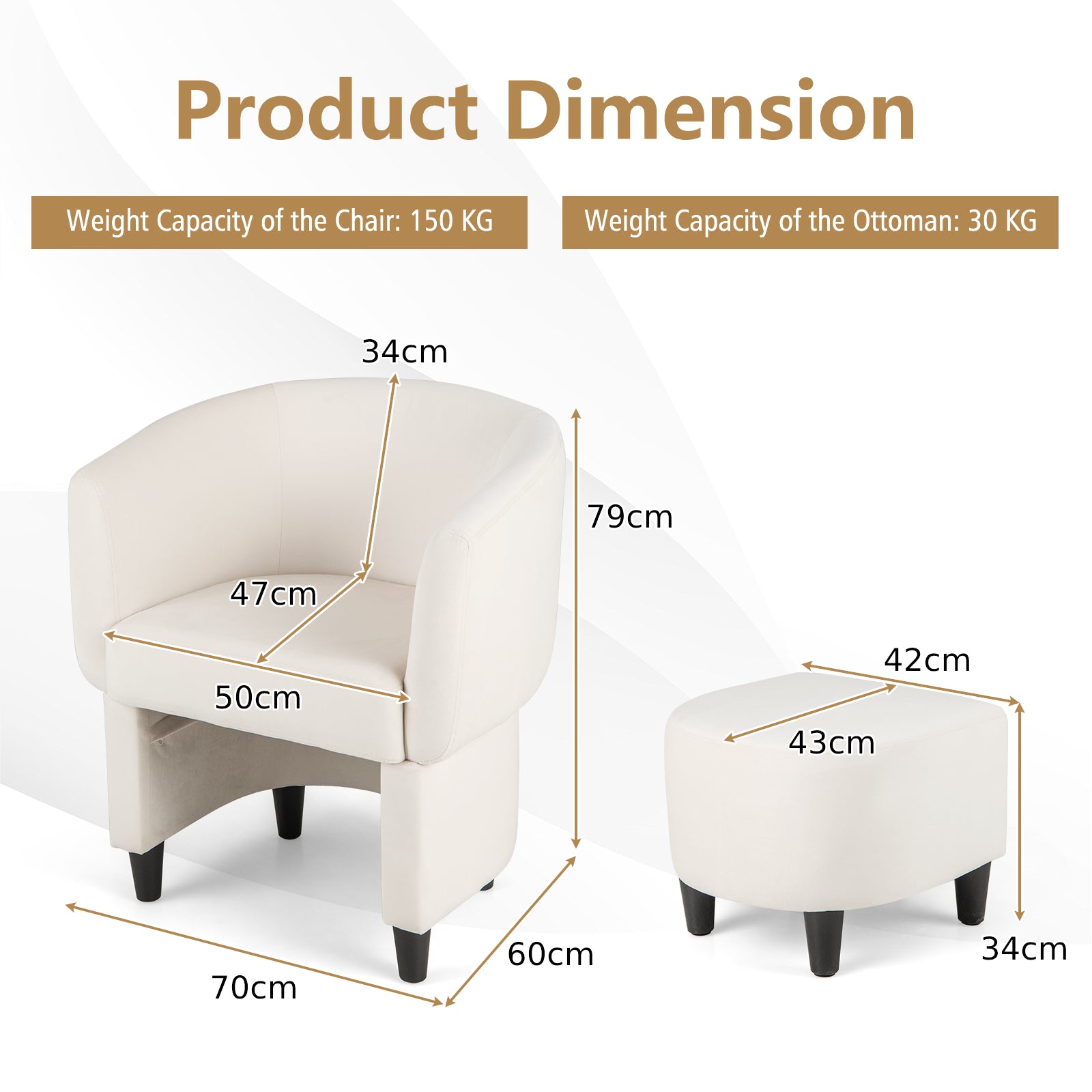 Upholstered Velvet Barrel Chair Modern Club Chair with Ottoman Beige Main Beige Dimensions