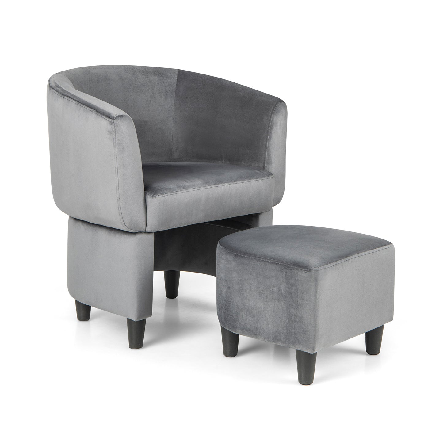 Upholstered Velvet Barrel Chair Modern Club Chair with Ottoman Beige Main Grey 