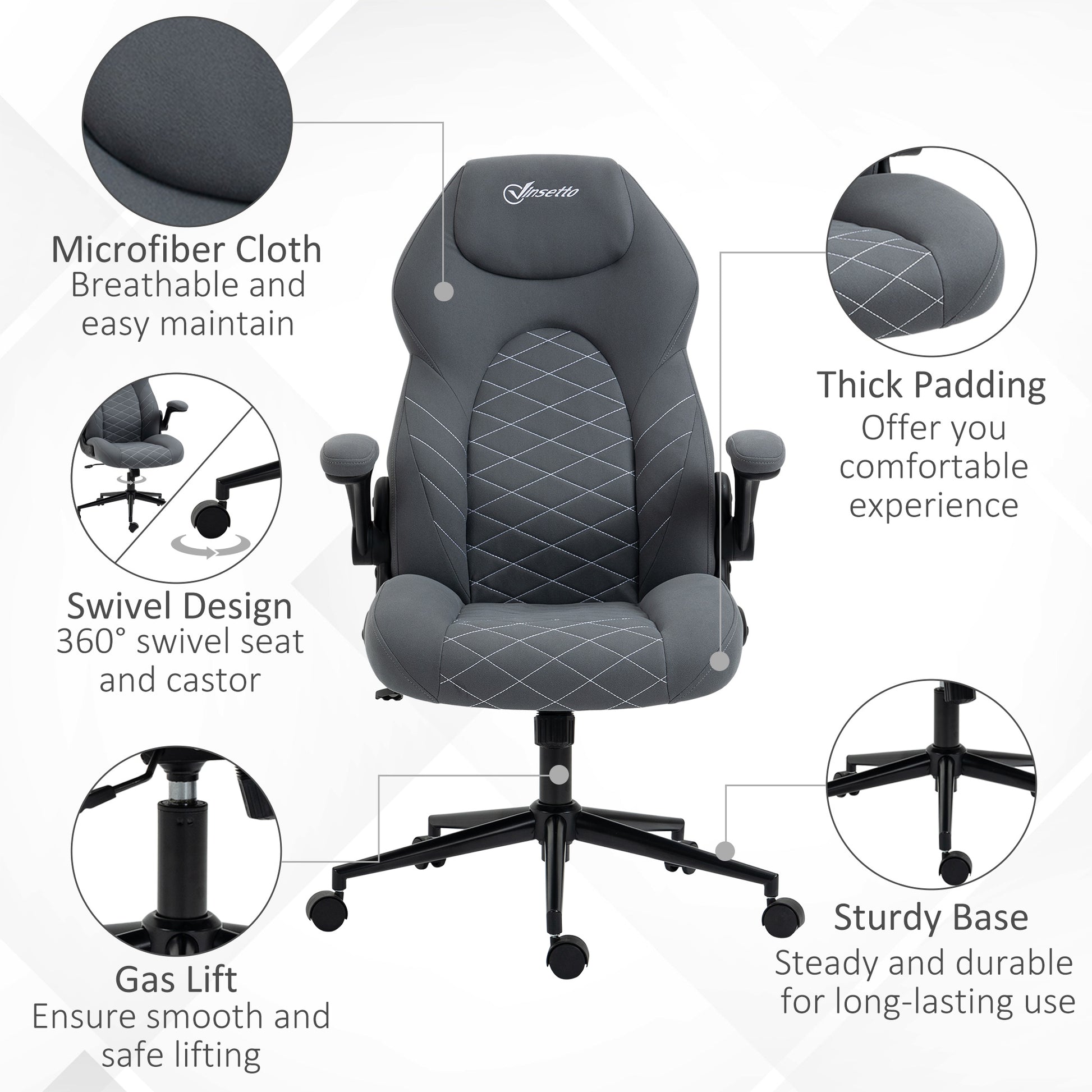 Image for Vinsetto Home Office Desk Chair, Computer Chair with Flip Up Armrests, Swivel Seat and Tilt Function, Dark Grey