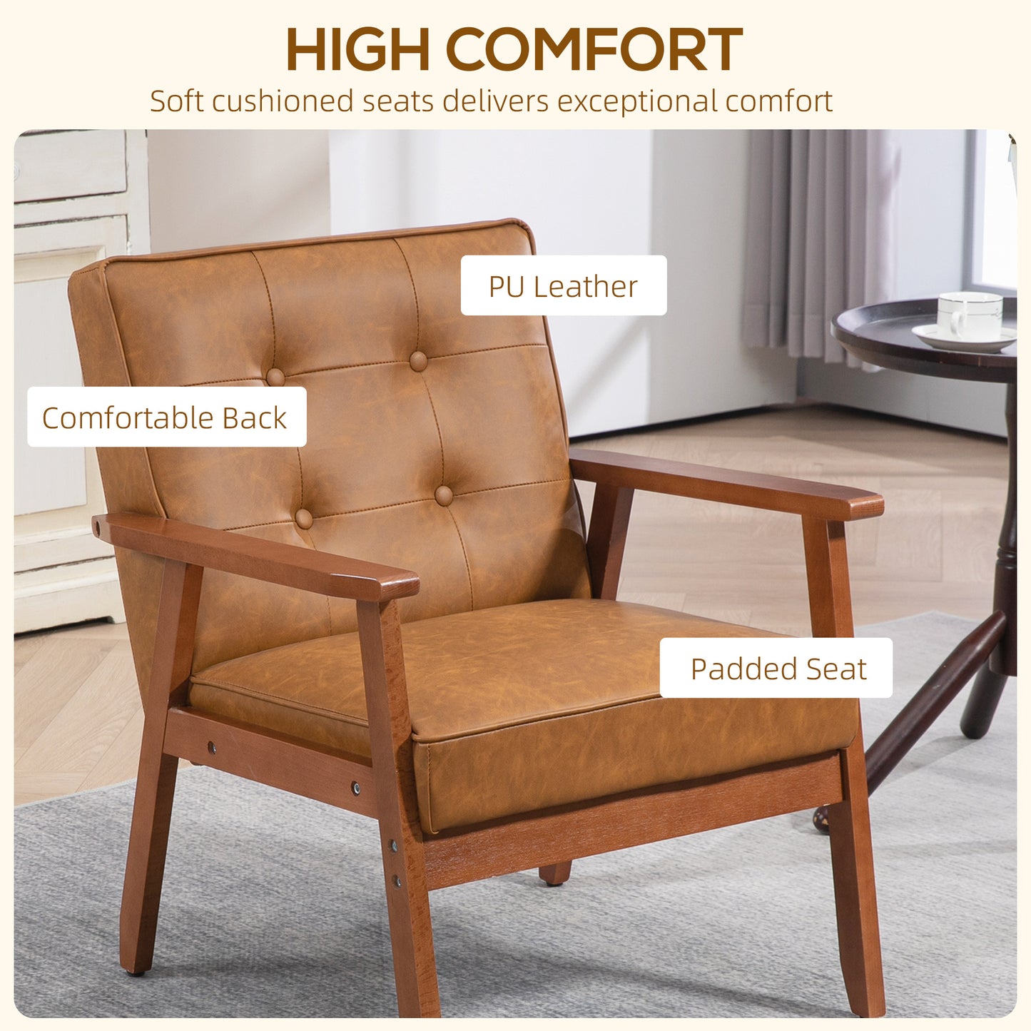 HOMCOM 2 Pack Retro-Style Accent Chair, with Faux Leather Seat - Brown - ChairwayUK
