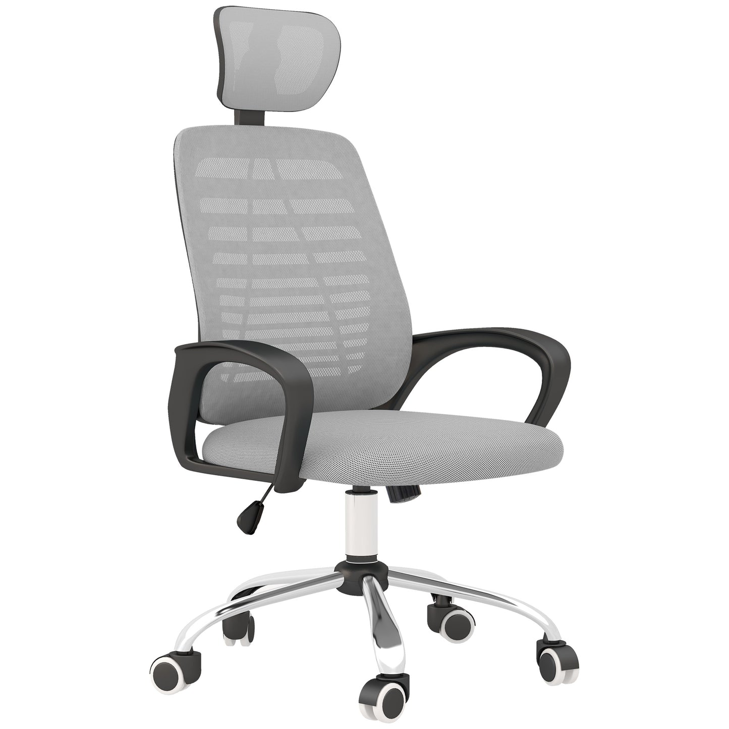 Image for Vinsetto Ergonomic Office Chair, Mesh Desk Chair with Rotatable Headrest, Lumbar Back Support, Armrest, Grey