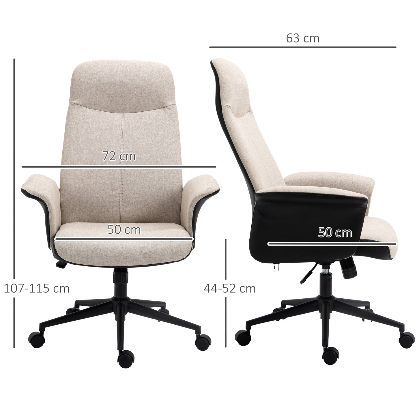 Image for Vinsetto High Back Office Chair, Linen Fabric Computer Desk Chair with Armrests, Tilt Function, Adjustable Seat Height, Beige