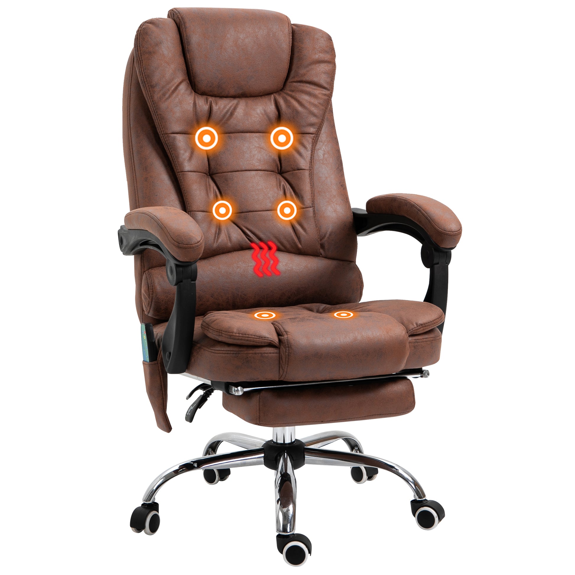 Image for Vinsetto Heated 6 Points Vibration Massage Executive Office Chair Adjustable Swivel Ergonomic High Back Desk Chair Recliner with Footrest Brown