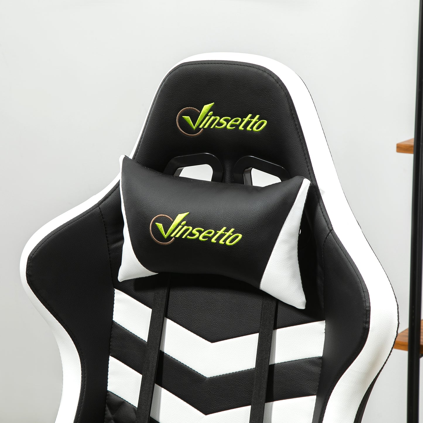 Image for Vinsetto Racing Gaming Chair with Lumbar Support, Headrest, Swivel Wheel, PVC Leather Gamer Desk Chair for Home Office, Black White