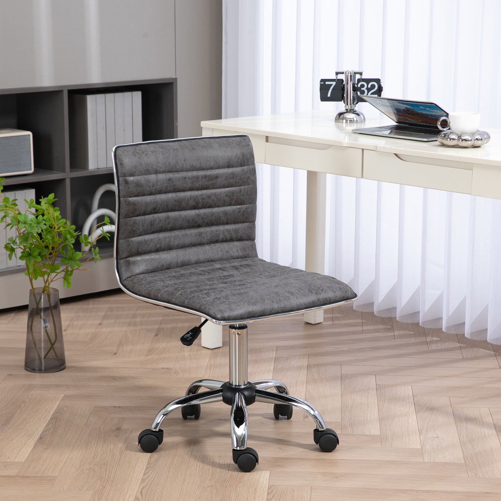 Image for Vinsetto Adjustable Swivel Office Chair with Armless Mid-Back in Microfibre Cloth and Chrome Base - Grey