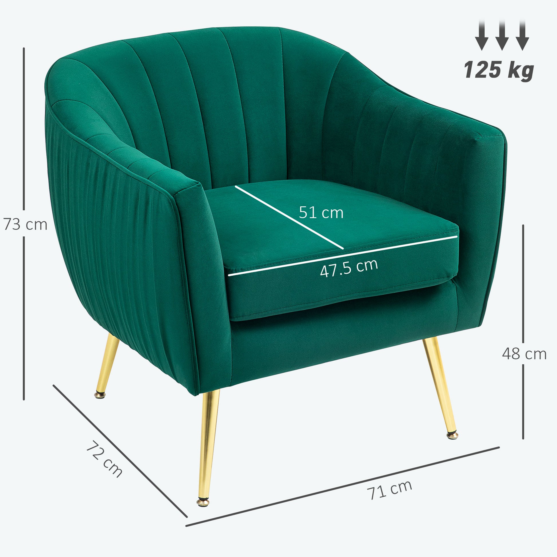 Velvet-Feel Shell Back Green Accent Chair Dimensions