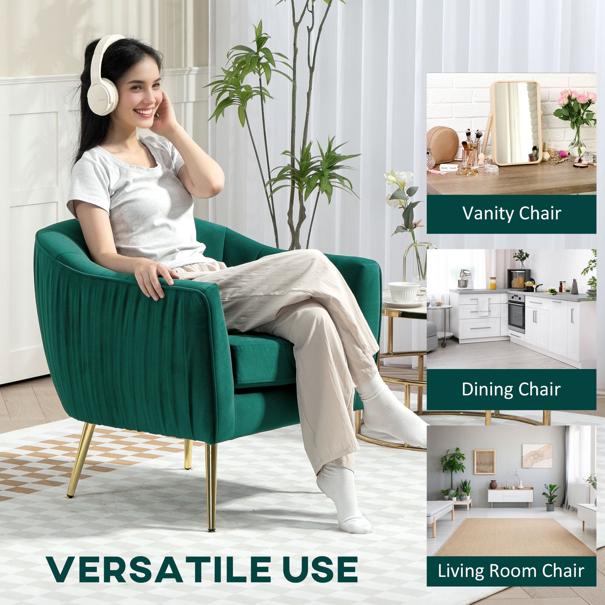 Velvet-Feel Shell Back Green Accent Chair usage