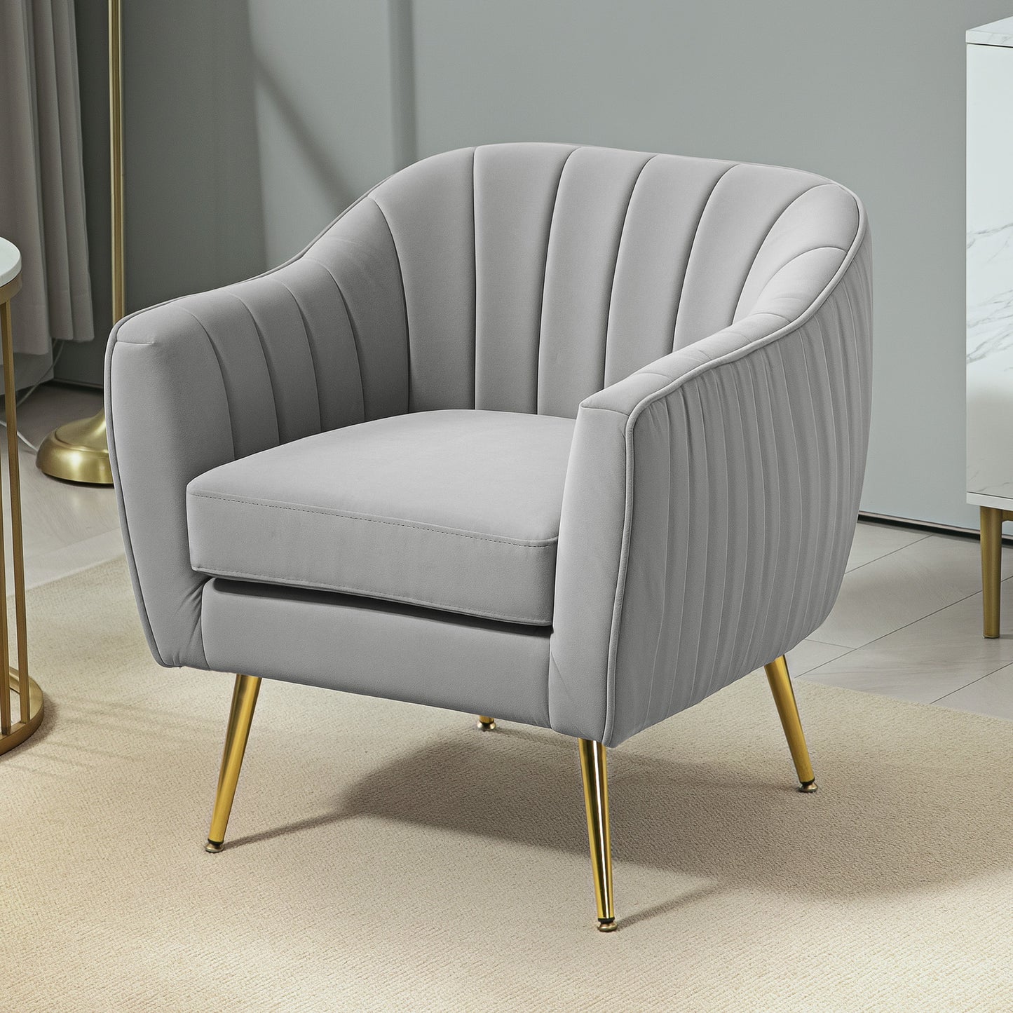 Velvet-Feel Shell Back Grey Accent Chair Main